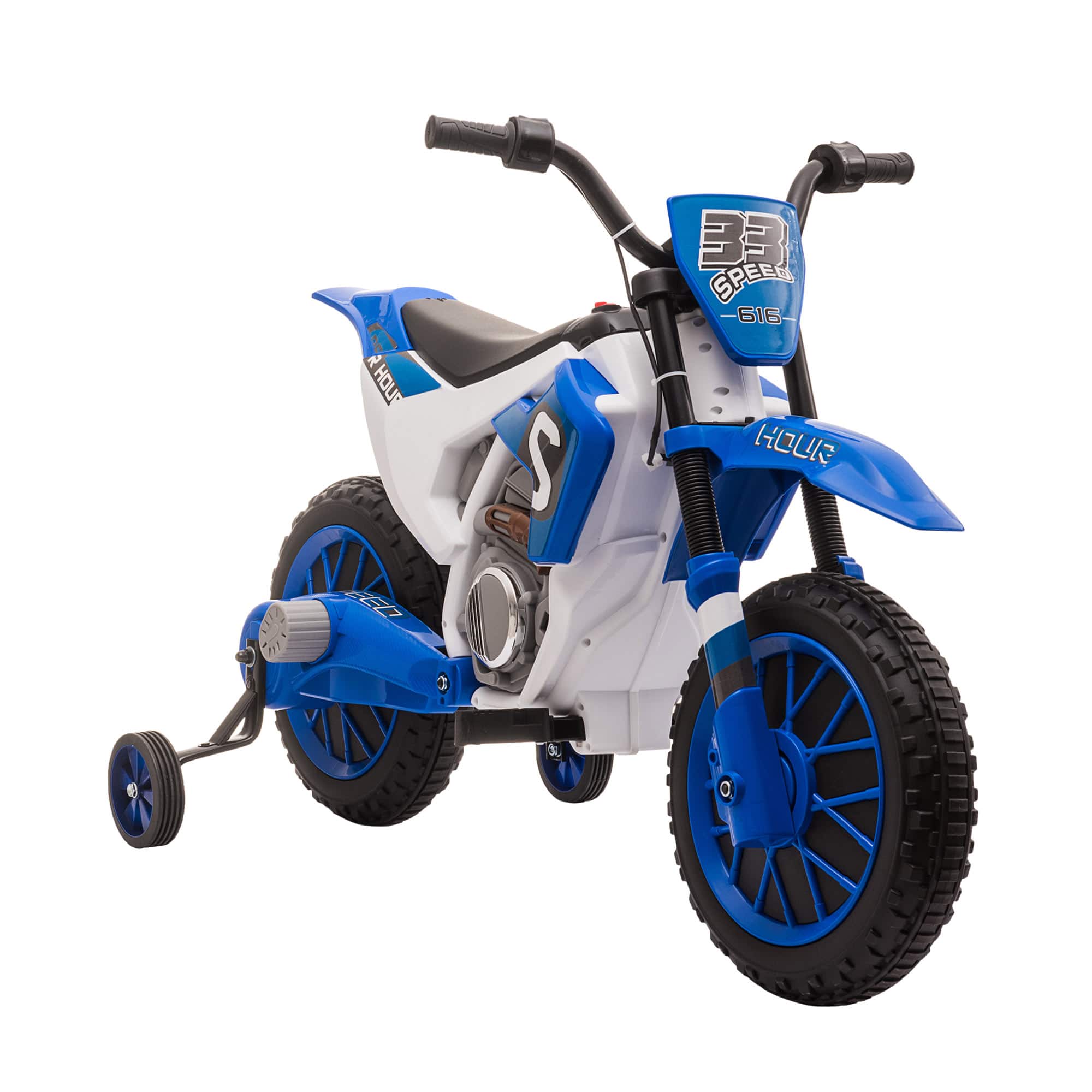 Ecooso - 12V Kids Electric Dirt Bike Ride-On Toy with Training Wheels, Music, and 2-5 MPH Speeds for Ages 3-5 - Blue