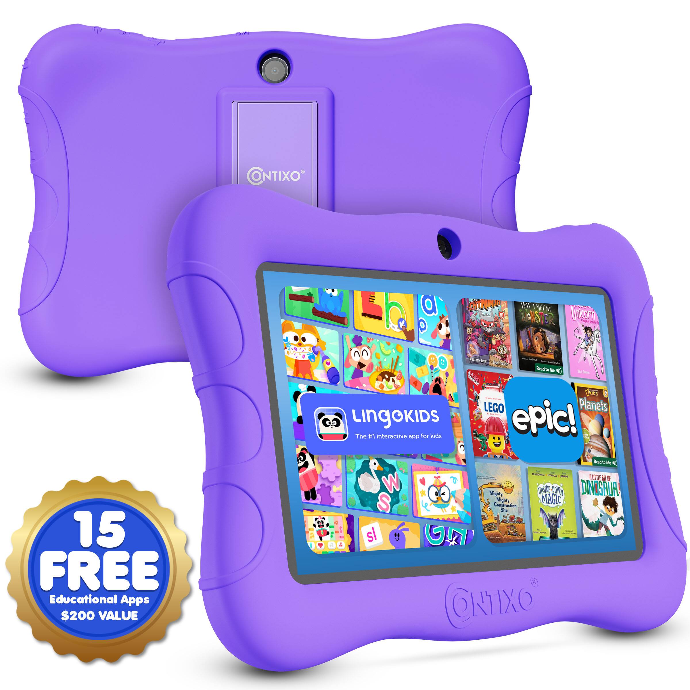 Contixo - V9 7” Kids Tablet – 32GB, 50 Disney eBooks, Stickers, Parental Controls & Kid-Proof Case – Ages 3–10 - Purple