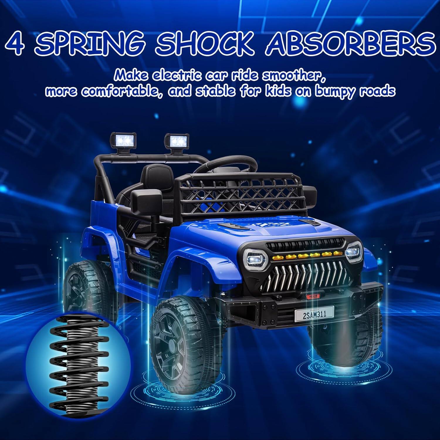 4 SPRING SHOCK ABSORBERS  
Make electric car ride smoother, more comfortable, and stable for kids on bumpy roads  
P 2SAM311