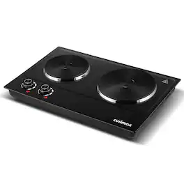 Cusimax - 1800W Countertop Cast Iron 7.4 6.1 In. 2 Burner With Temper Controls Portable Home Use Easy Clean Cooktops - Black