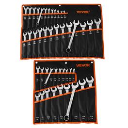VEVOR - Combination Wrench Set, 44-Piece SAE and Metric, 12-Point Box End and 15° Angled Open End Combination Wrenches - Silver