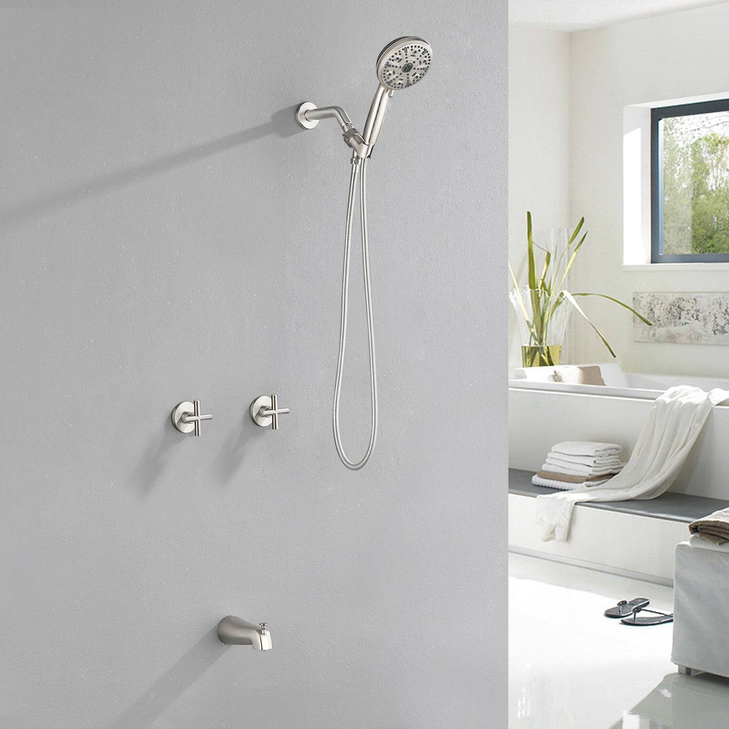 Alt View 2. Boyel Living - Brushed Nickel Shower Set with Dual Handles and 10 Function ABS Handheld Shower - Brushed Nickel.