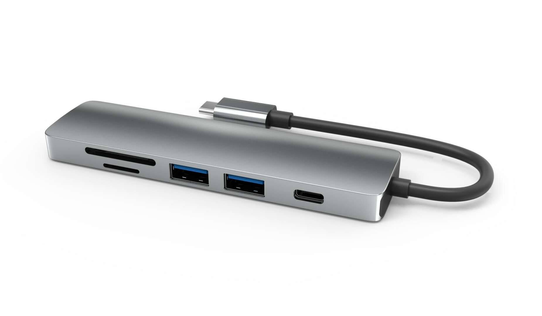 Front. Sanoxy - 6 in 1 USB-C Hub Type-C to HDMI + 2x USB3.0 + PD + TF + SDAdapter - Gray.