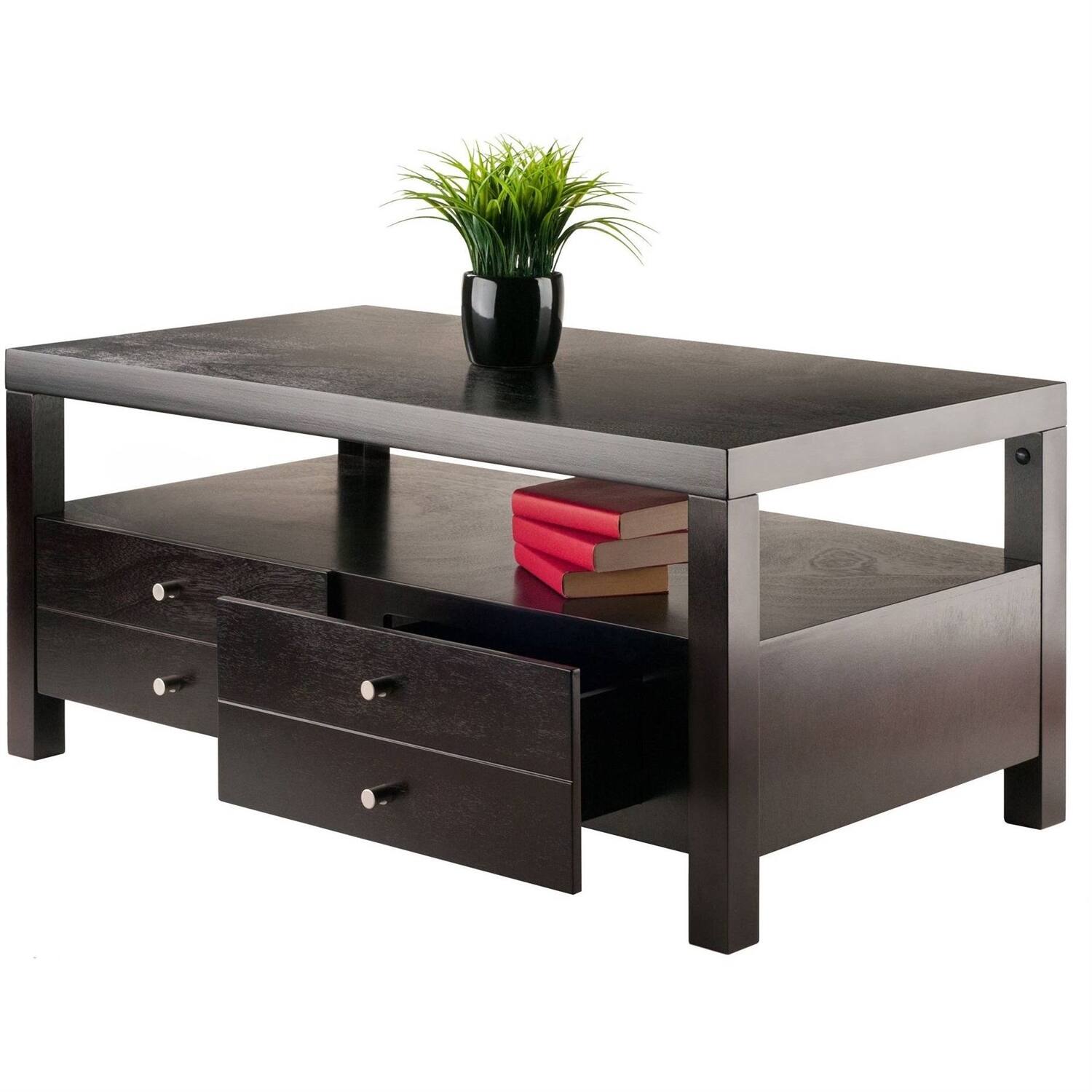 Left. SlickBlue - 2-Drawer Coffee Table with Contemporary Design - Espresso.