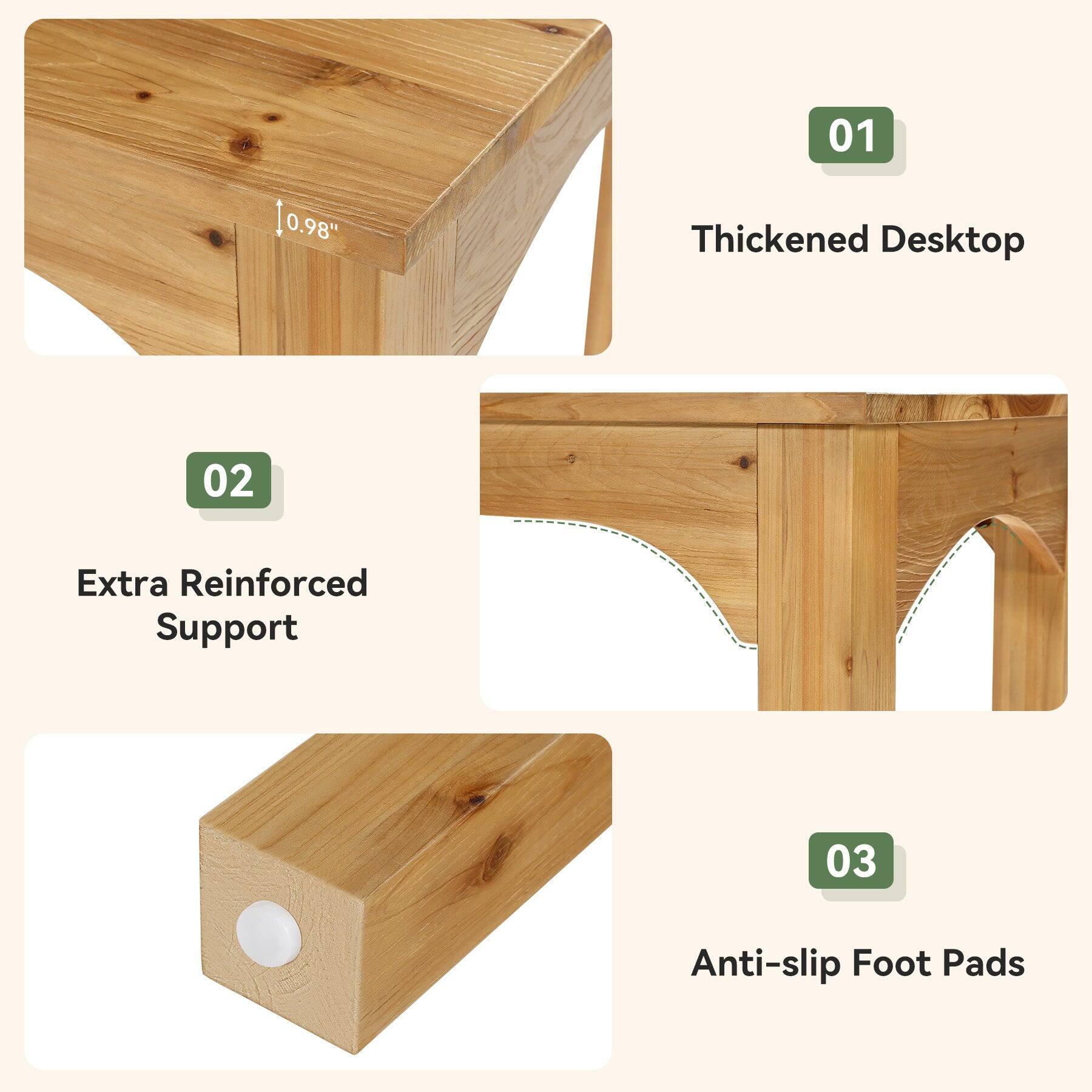 01
0.98"
Thickened Desktop
02
Extra Reinforced Support
03
Anti-slip Foot Pads