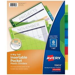 Avery - Big Tab Insertable Plastic Divider, 8 Tabs, 1 Set - Multicolor