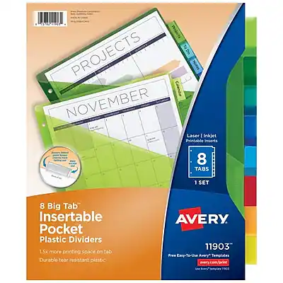 A78 1-39 Projects
PROJECTS
NOVEMBER
Laser | Inkjet Printable Inserts
8 TABS 1 SET
8 Big Tab Insertable Pocket Plastic Dividers
1.5x more printing space on tab
Durable tear resistant plastic
AVERY 11903
Free Etsy-To-Use Avery Templates