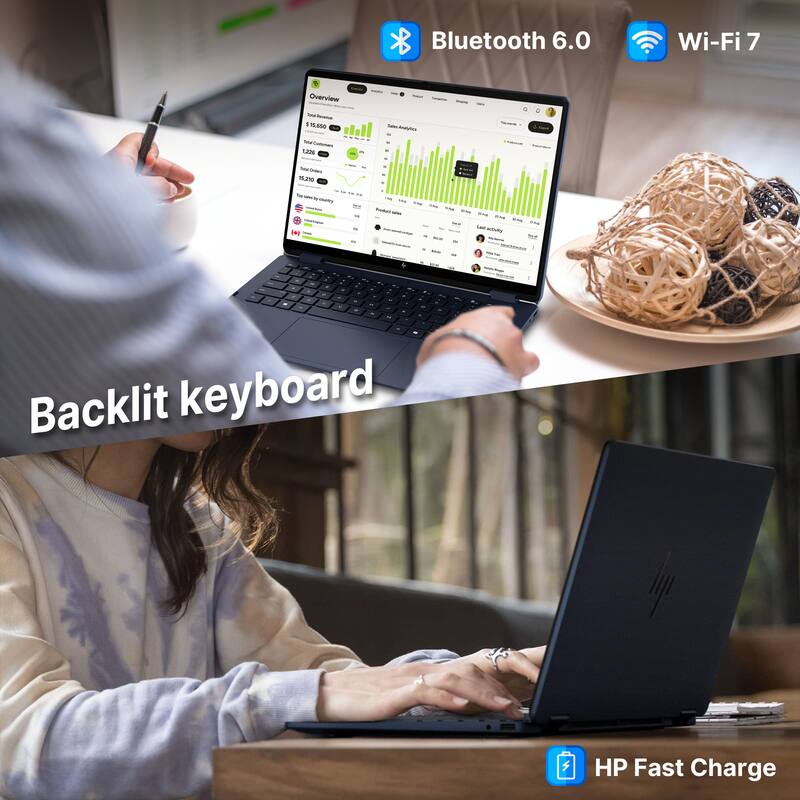 Bluetooth 6.0  
Wi-Fi 7  
Backlit keyboard  
HP Fast Charge