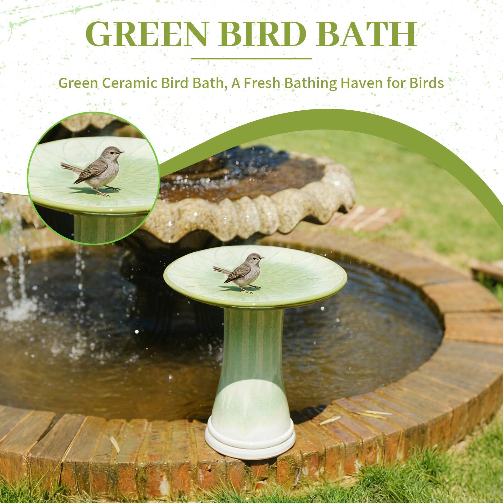 GREEN BIRD BATH  
Green Ceramic Bird Bath, A Fresh Bathing Haven for Birds