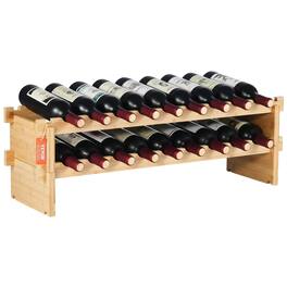 VEVOR - 18 Bottle Stackable Modular Wine Rack, 2-Tier Solid Bamboo Wood Storage Racks - Natural Color