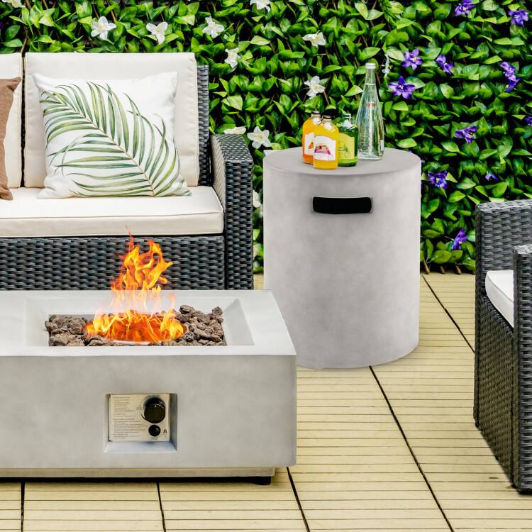 Left. Mondawe - Outdoor Tank Hideaway Table Fits Standard 20 LBS Propane Gas Tank for Fire Pits - Grey.