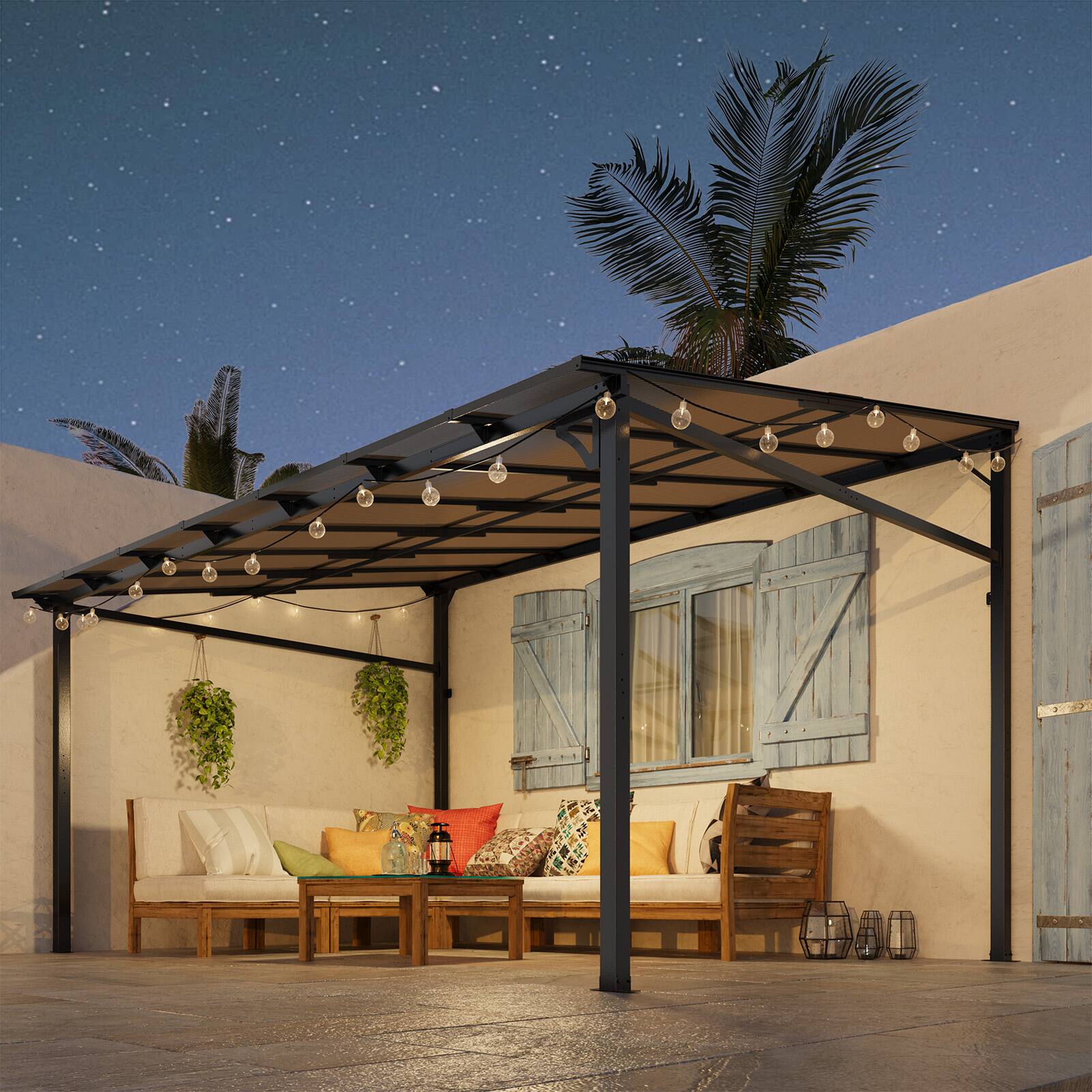 Alt View 1. GAOMON - 10x14 Ft Gazebo for Patio, Pergola with Sloped Roof, Wall Mounted Gazebo, Aluminum Frame Pergola for Deck Lawn Backyard - 10*14FT.