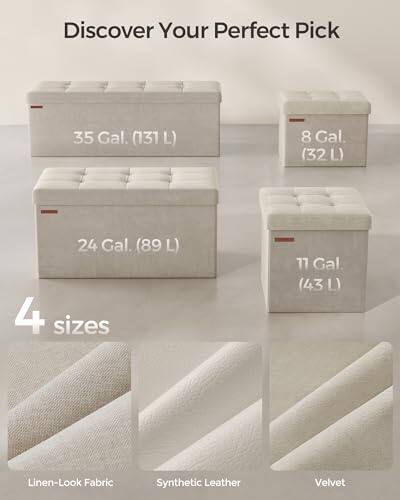 Discover Your Perfect Pick

4 sizes

35 Gal. (131 L)

24 Gal. (89 L)

11 Gal. (43 L)

8 Gal. (32 L)

Linen-Look Fabric

Synthetic Leather

Velvet