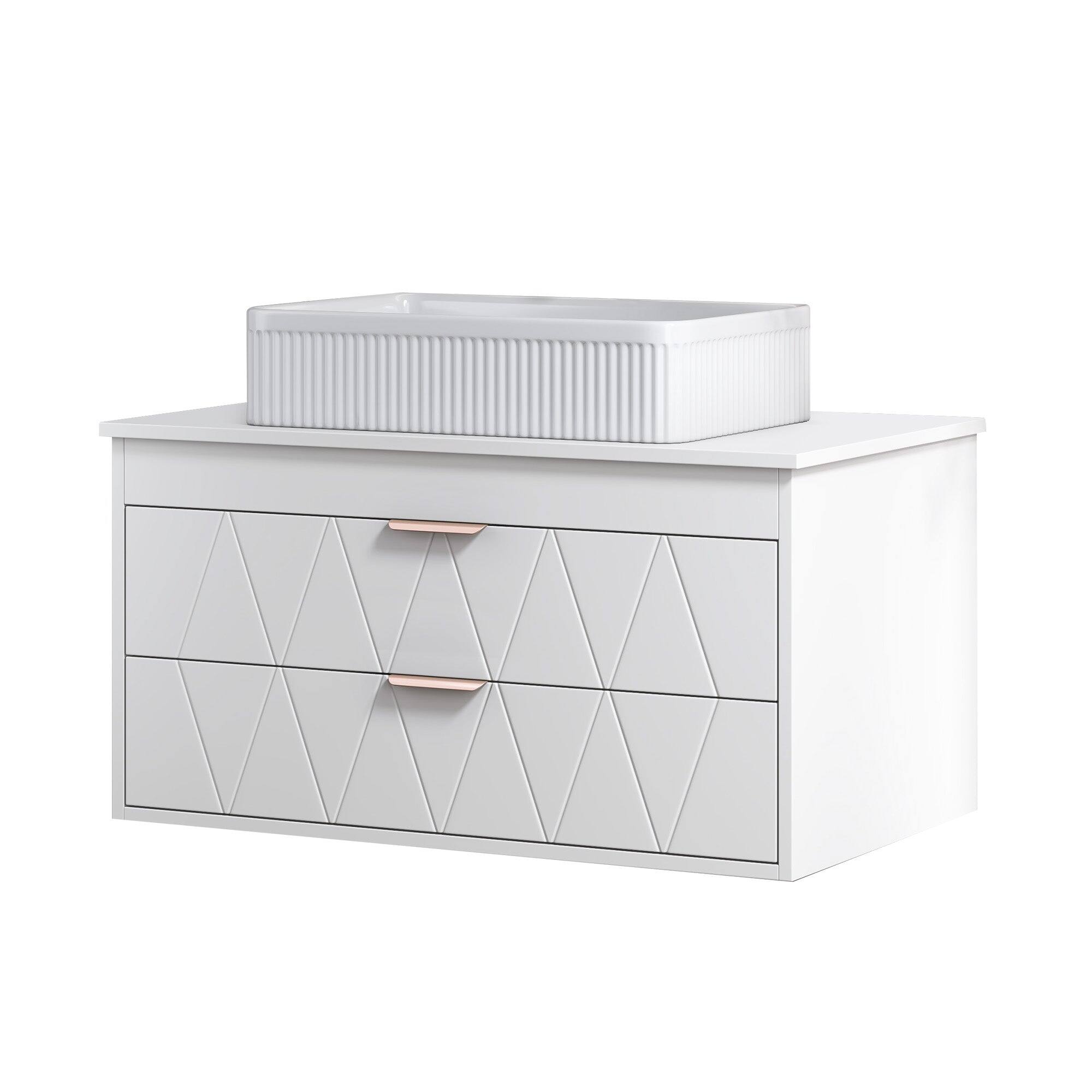 Front. Boyel Living - 31.5 In Modern Single Bathroom Vanity with Ceramic Vessel Sink and Wide Storage Cabinet - White.