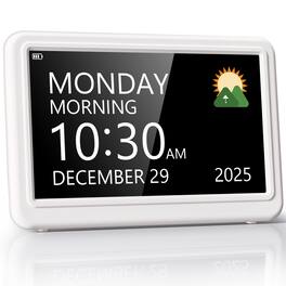 Dazzed Corner - Rechargeable Digital Clock, 7" Large Digital Calendar Clock for Seniors - White