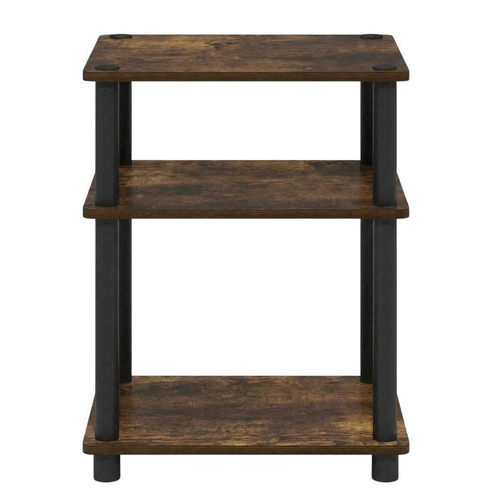 Back. FurniFact - Amber Pine and Black 3-Tier End Table Set with Modern Design - Amber Pine/Black.