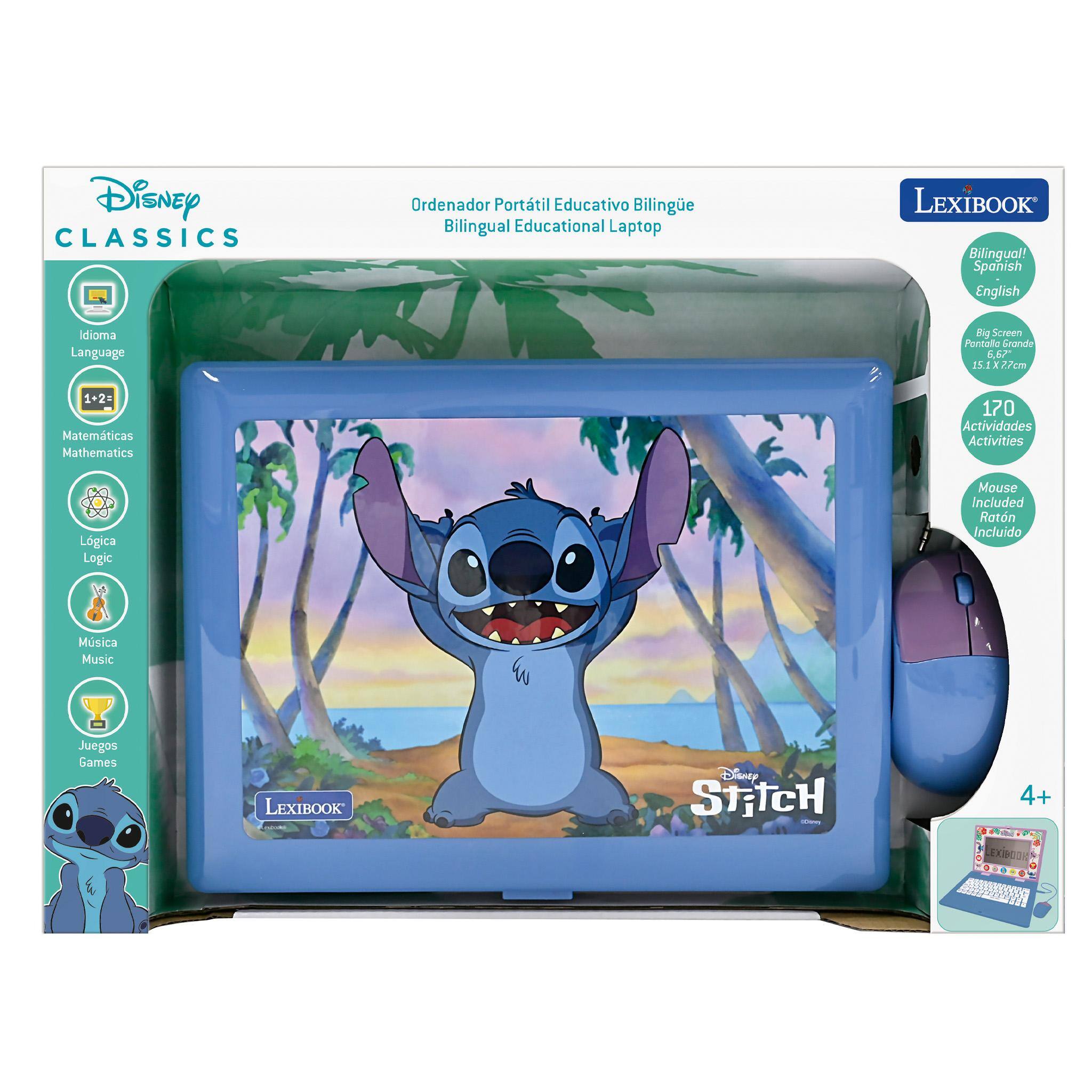 Disney CLASSICS Ordenador Portátil Educativo Bilingüe Bilingual Educational Laptop LEXIBOOK Bilingual! Spanish English Idioma Language 8ig Screen Pontato Grande 6,67 15.1 51X/7cm E 1+2= Matemáticas Mathematics 170 Actividades Activities Lógica Logic Mouse Included Ratón Incluido Música Music Juegos Games LEXIBOOK Disney STITCH - 4+ EXIODI 000n0 2.S