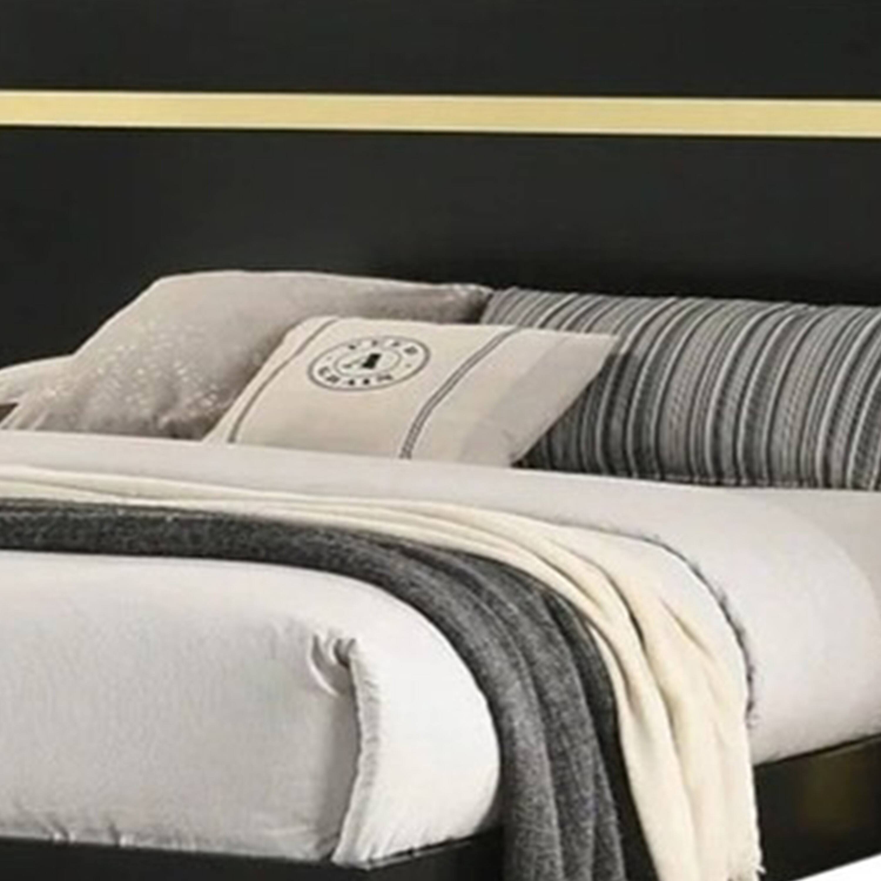 Angle. Manhattan Lane - Yoki Full Size Bed w Underbed LED, Acrylic Gold Trim, Black Frame - Black, Gold.