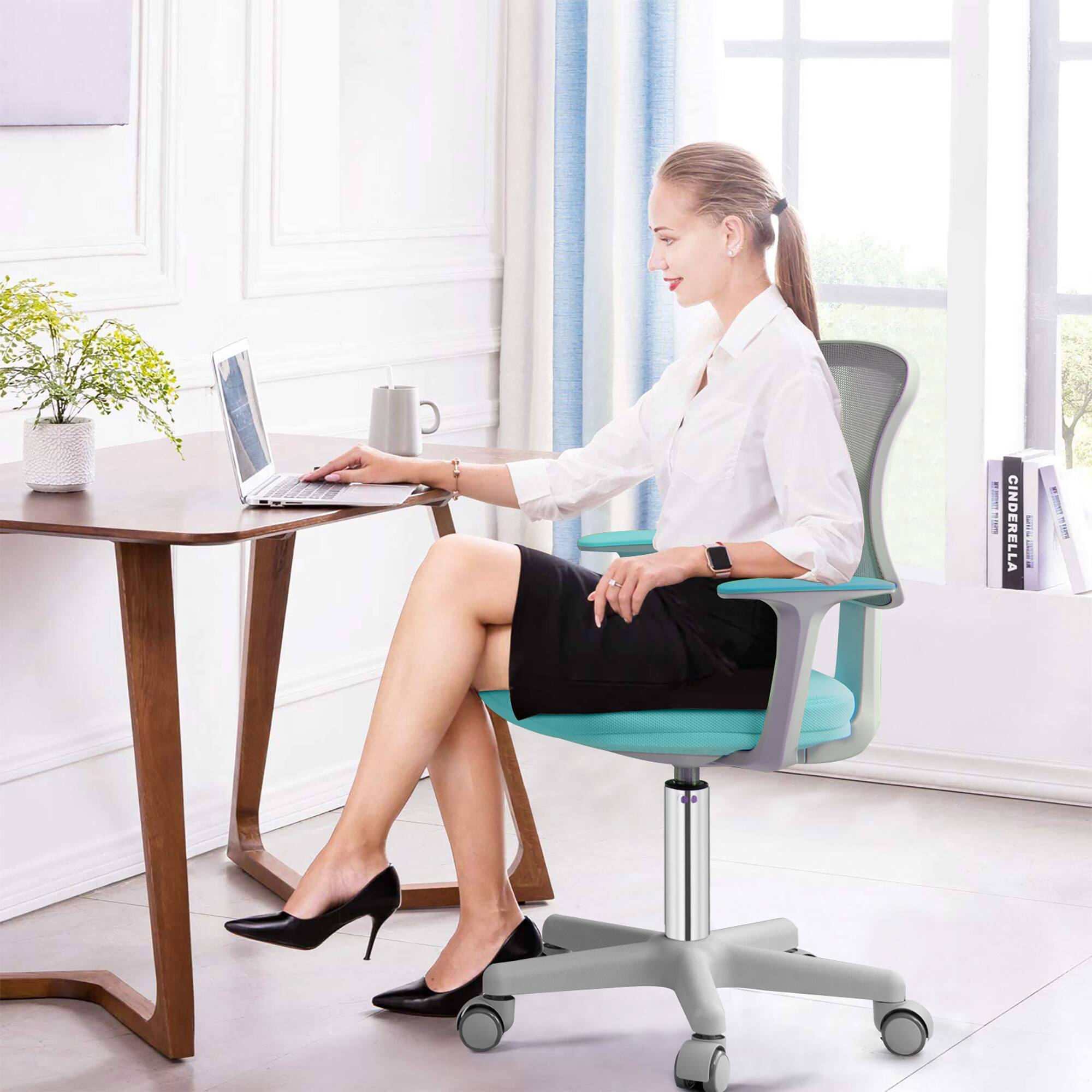 Alt View 3. Gymax - Gymax Kids Desk Chair Adjustable Height Children Study Chair w/Auto Brake Casters Green - Green.