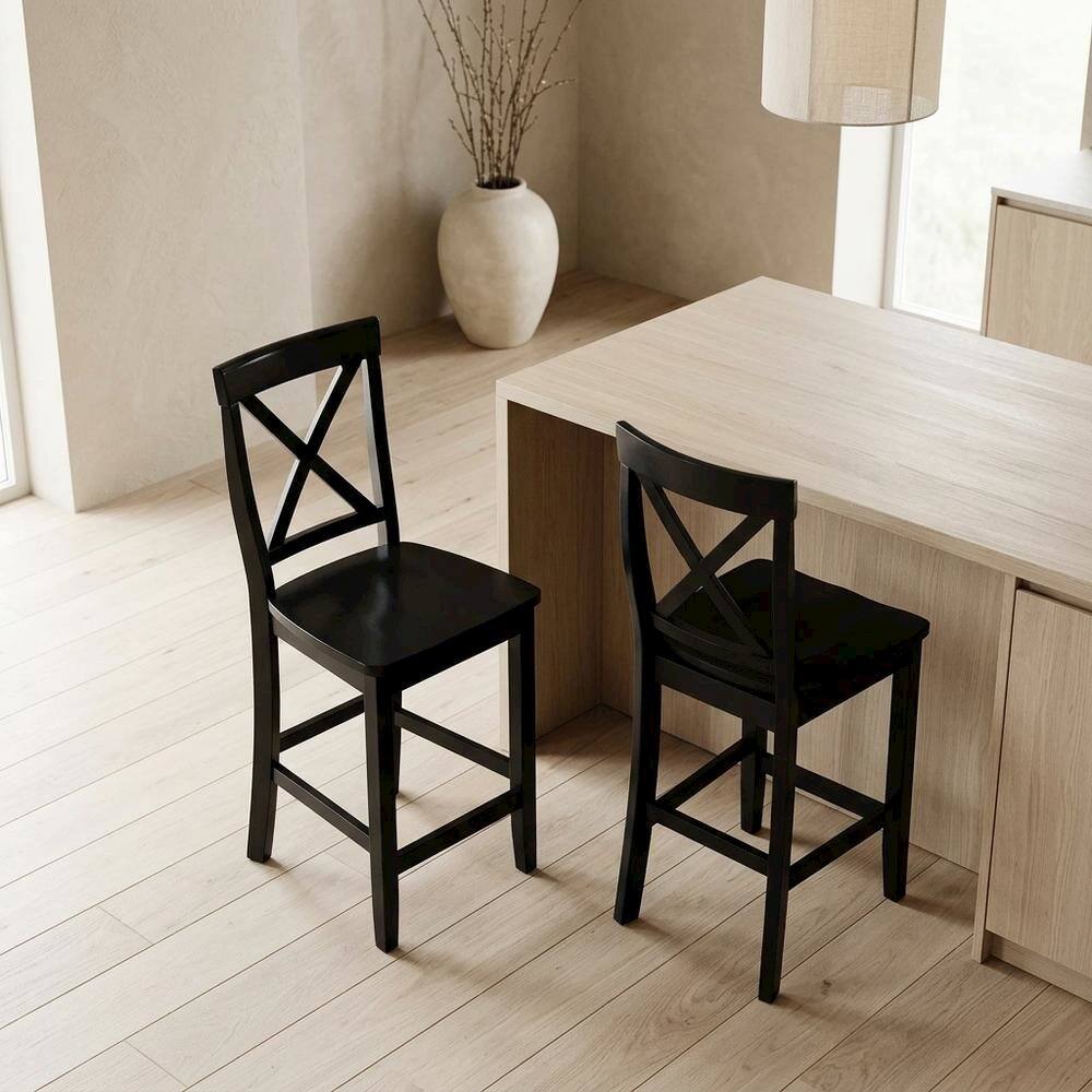 Alt View 5. FurniFact - Modern X-Back Counter Height Bar Stool Set, Comfortable & Durable (2 Pack) - Black.