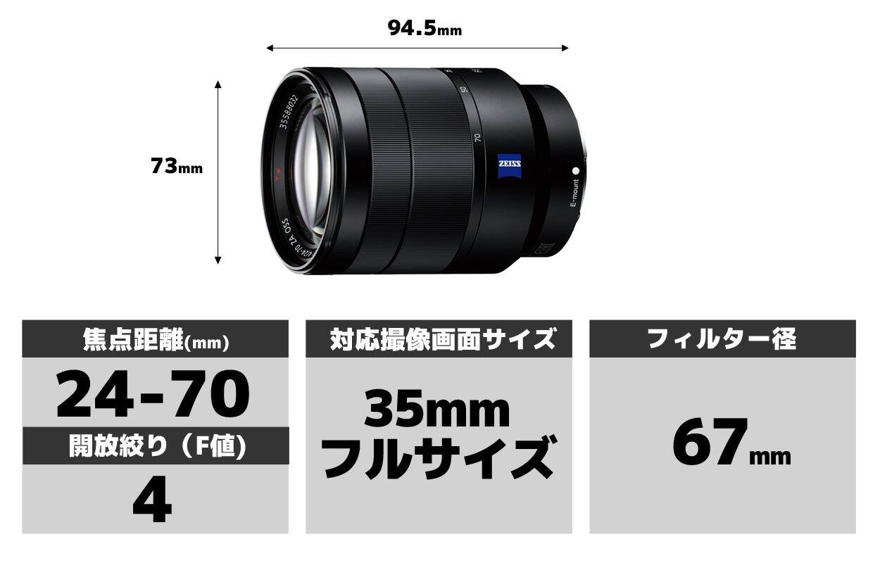 94.5mm  
73mm  
35588032 OSS ZA  
124-70  
70 ZEISS E-mount (m) (mm)  
24-70  
35mm (F)  
67mm  
4