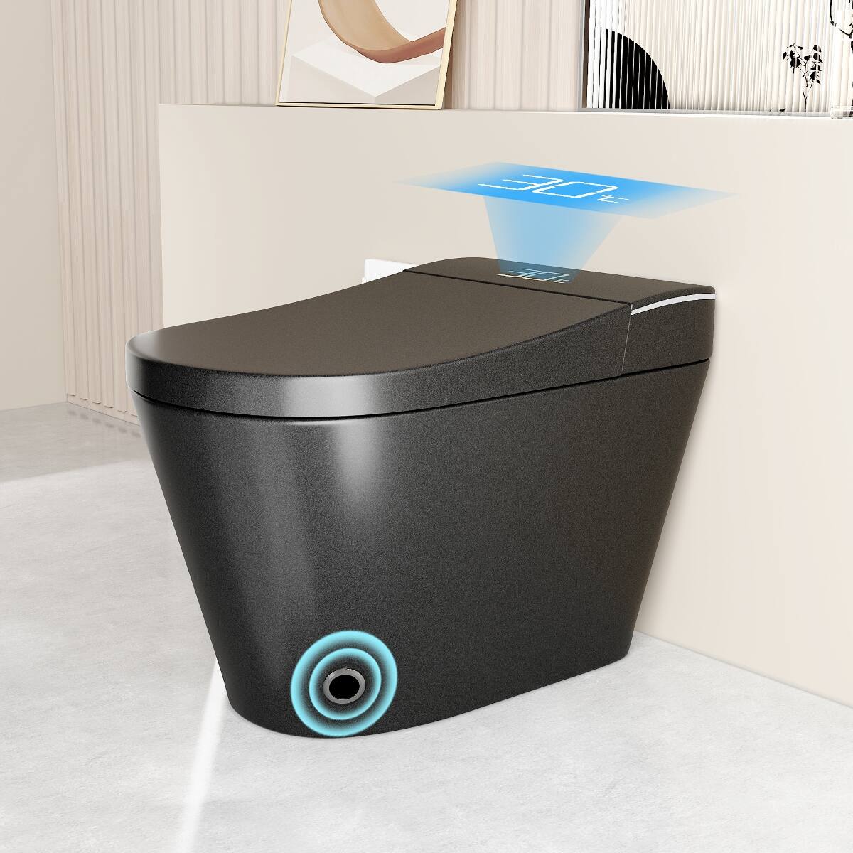 Back. Loheer - Loheer Black One Piece Smart Toilet with Built In Bidet and Automatic Opening Seat - Black.