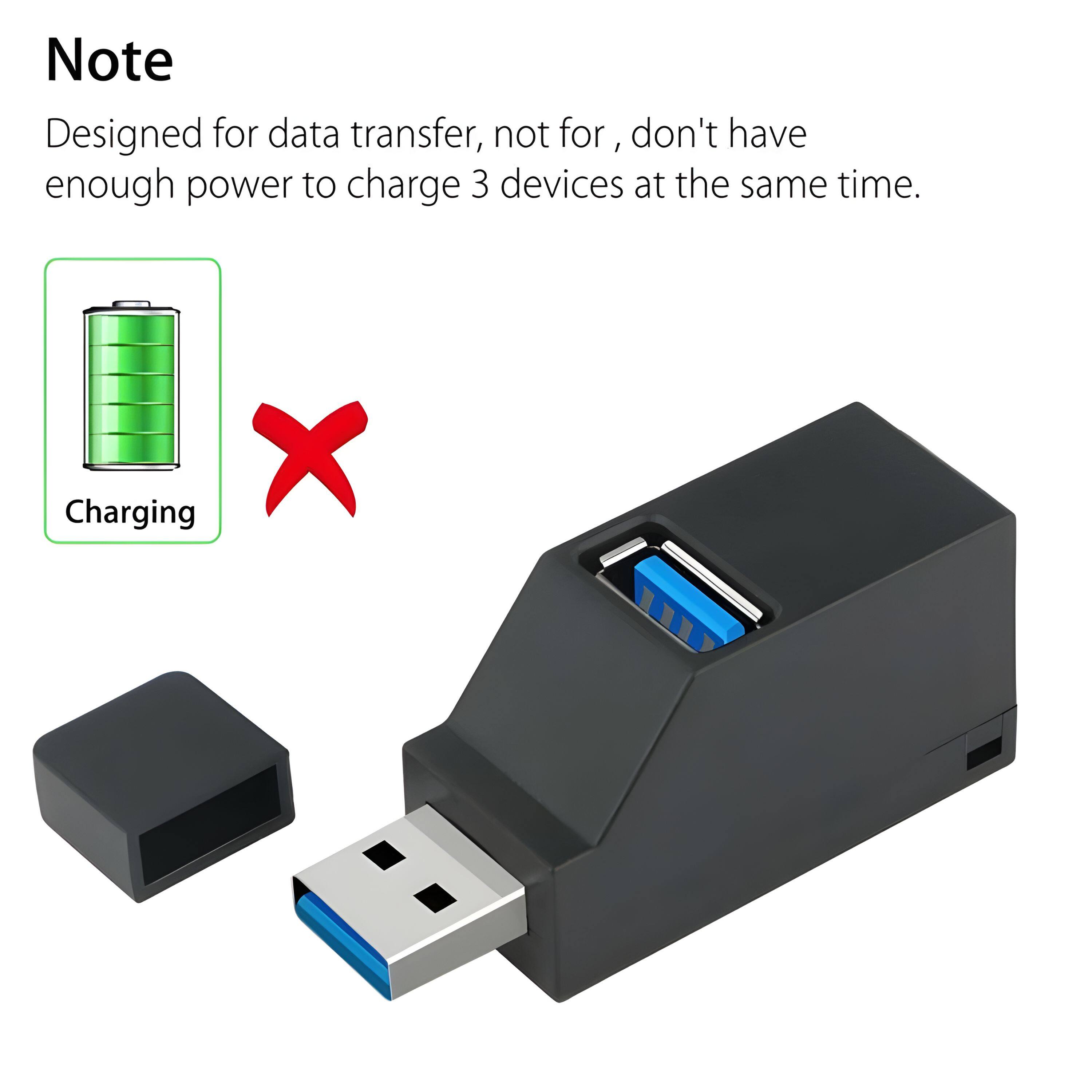 Note  
Designed for data transfer, not for charging, don't have enough power to charge 3 devices at the same time.