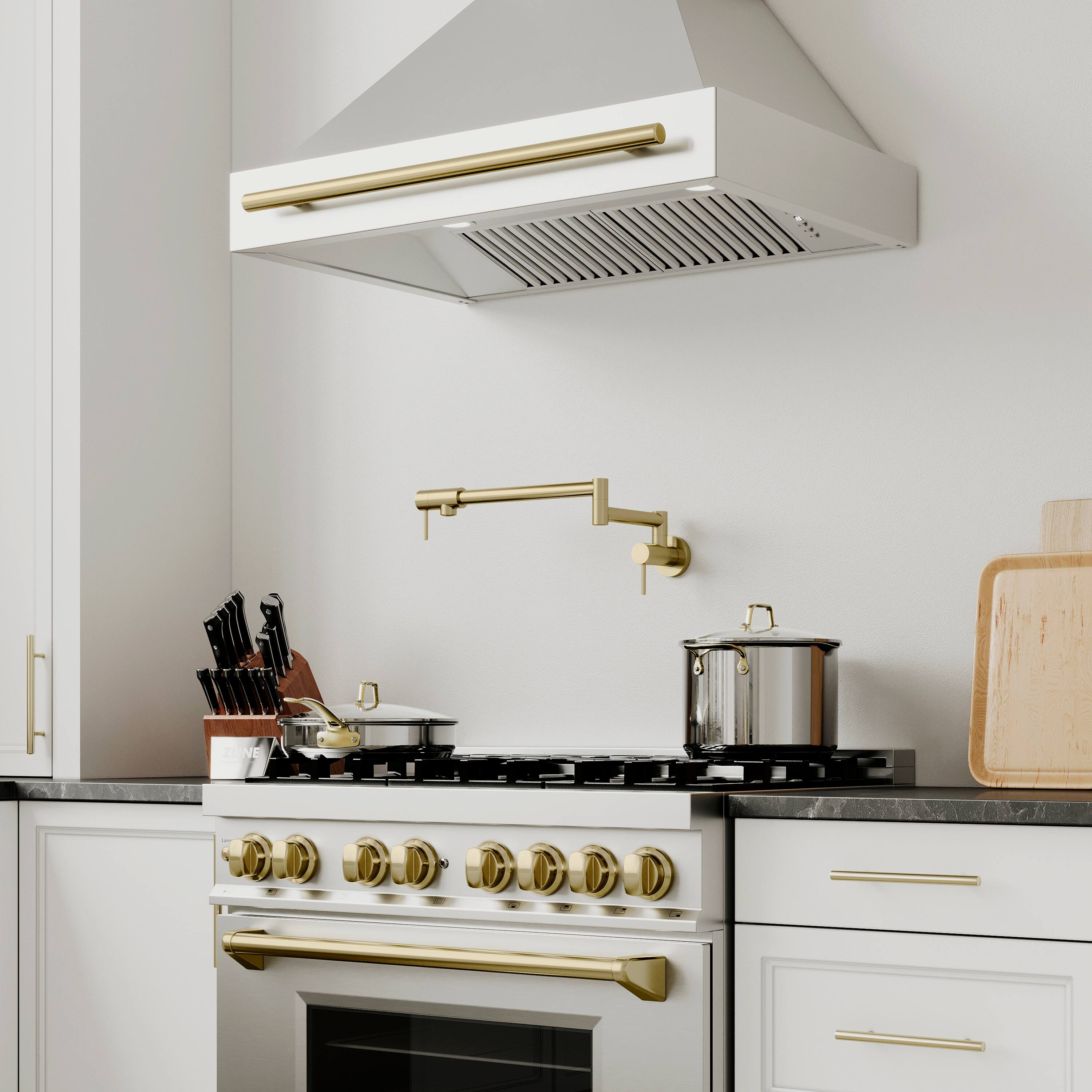 Alt View 6. ZLINE - ZLINE Autograph Edition 36 in. Stainless Steel Range Hood with Stainless Steel Shell and Champagne Bronze Handle - Stainless Steel.