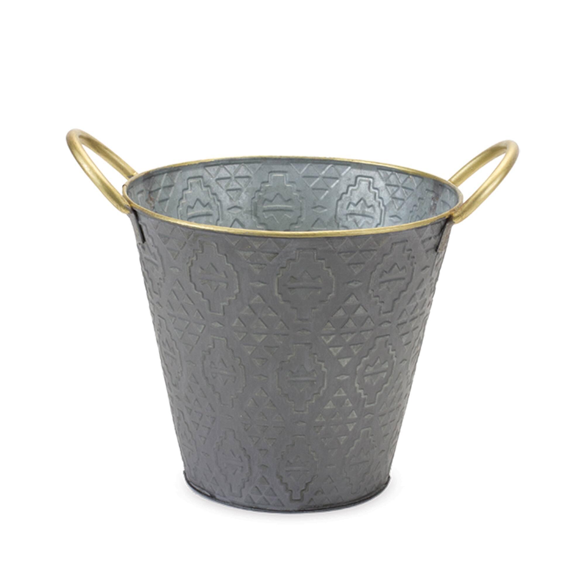 Left. BreeBe - Metal Aztec Pail Planter (Set of 3) - Grey.
