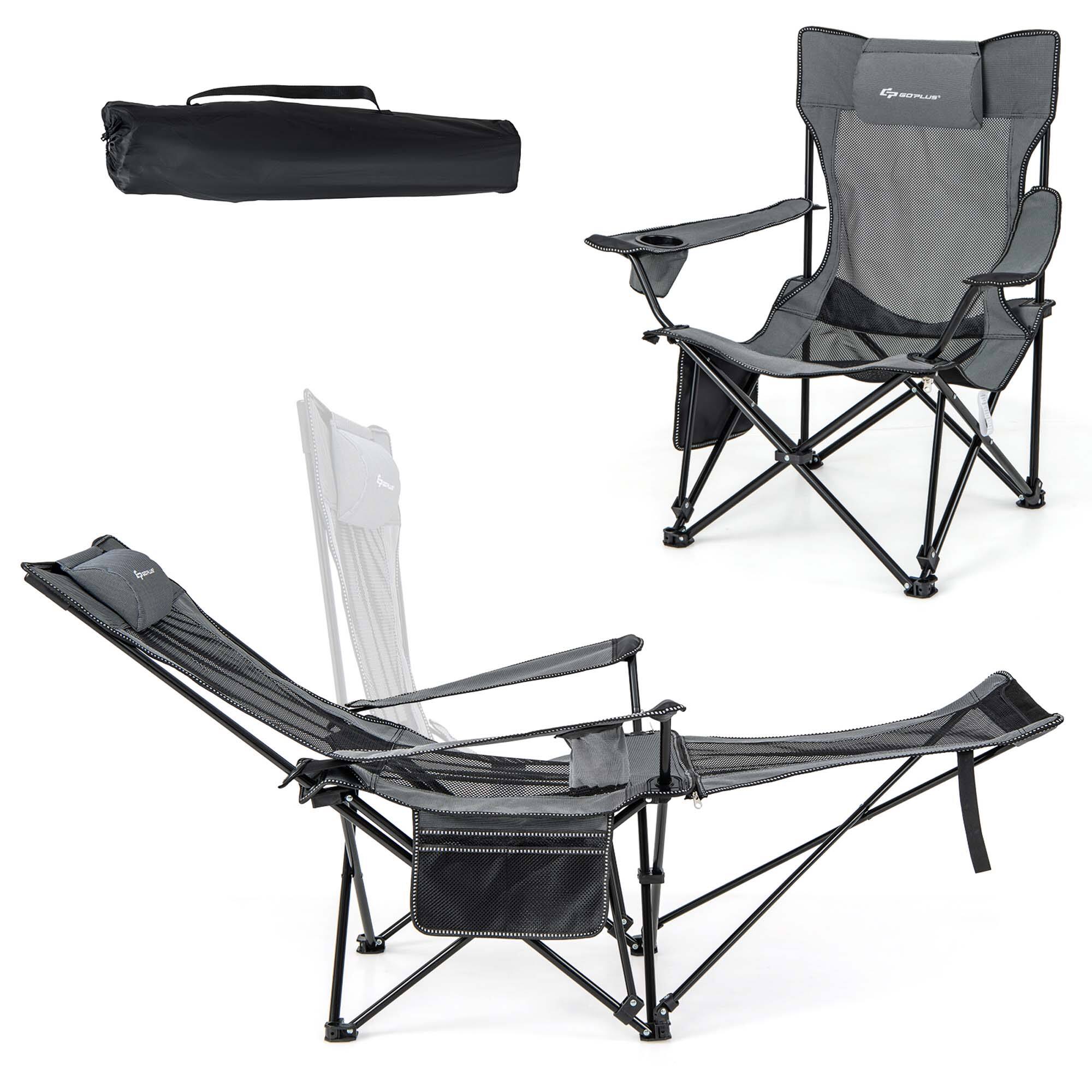 Alt View 17. Costway - Folding Camping Chair with Detachable Footrest for Fishing, Camp, Picnics Grey - Gray.