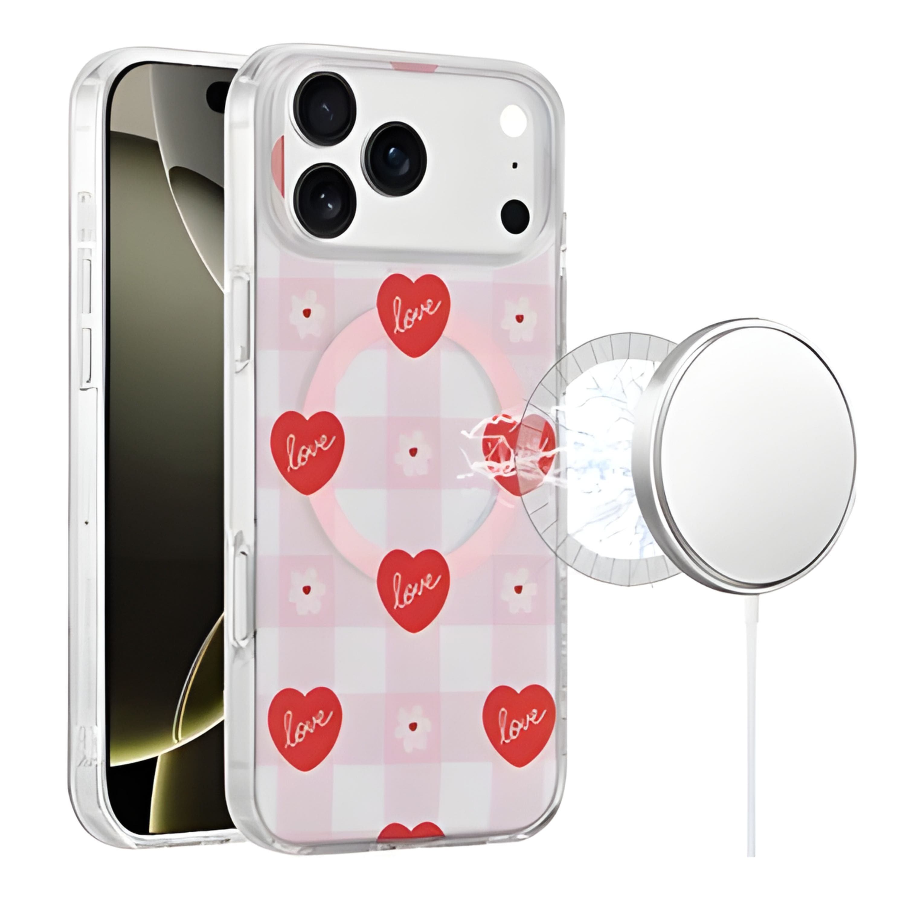 Kitcheniva - IMD Dual Layer Phone Case With Magnetic Circle Tempered Glass For iPhone 17 Pro Love Hearts - Multicolor price history on PriceWatchPro
