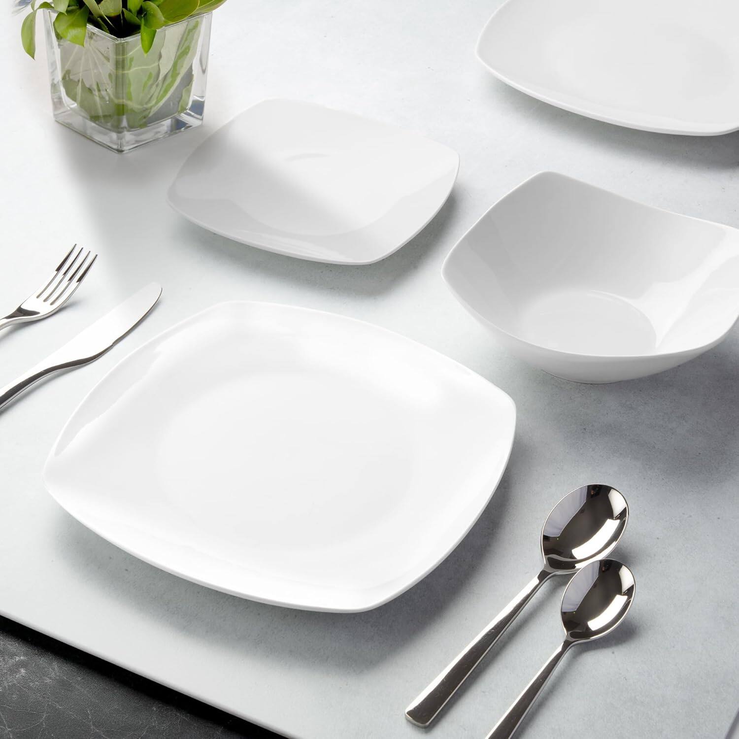 Angle. Zulay Kitchen - Zulay Kitchen Luna Plates and Bowls Sets, 16 Piece Modern Porcelain Dish Set for 4 - Pearl White.