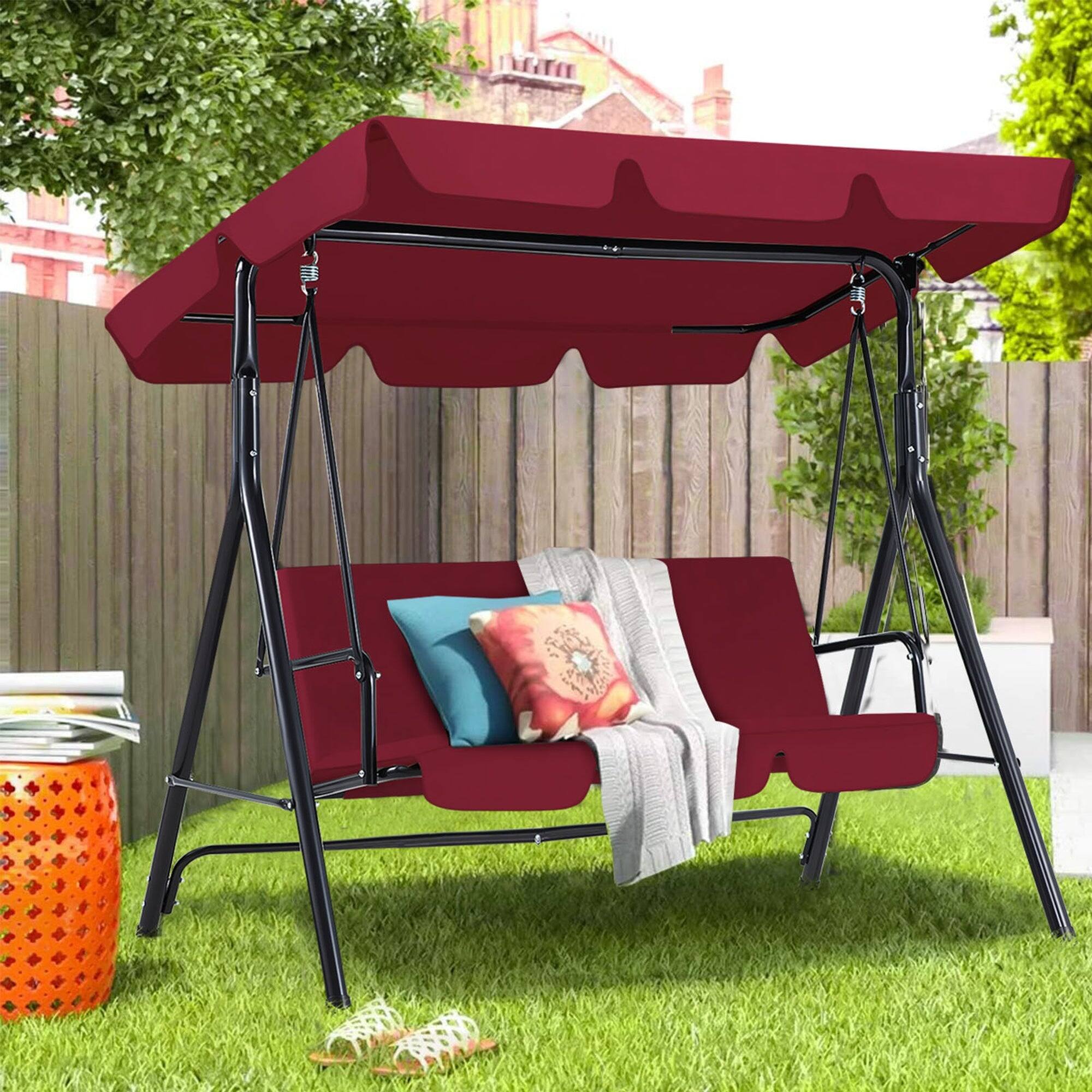 Alt View 2. Boyel Living - 3 Person Metal Patio Swing with Removable Cushion Outdoor Porch Swing Chair - Red.