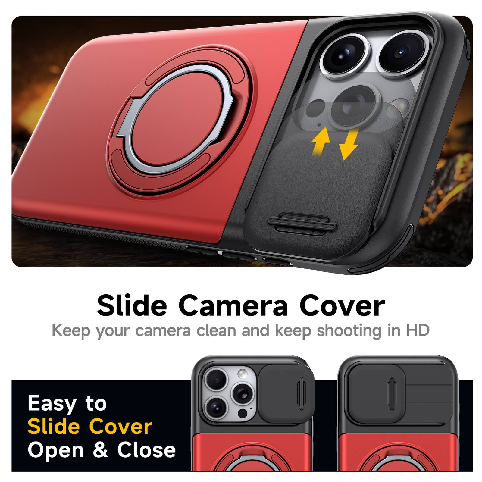 Slide Camera Cover  
Keep your camera clean and keep shooting in HD  

Easy to Slide Cover Open & Close