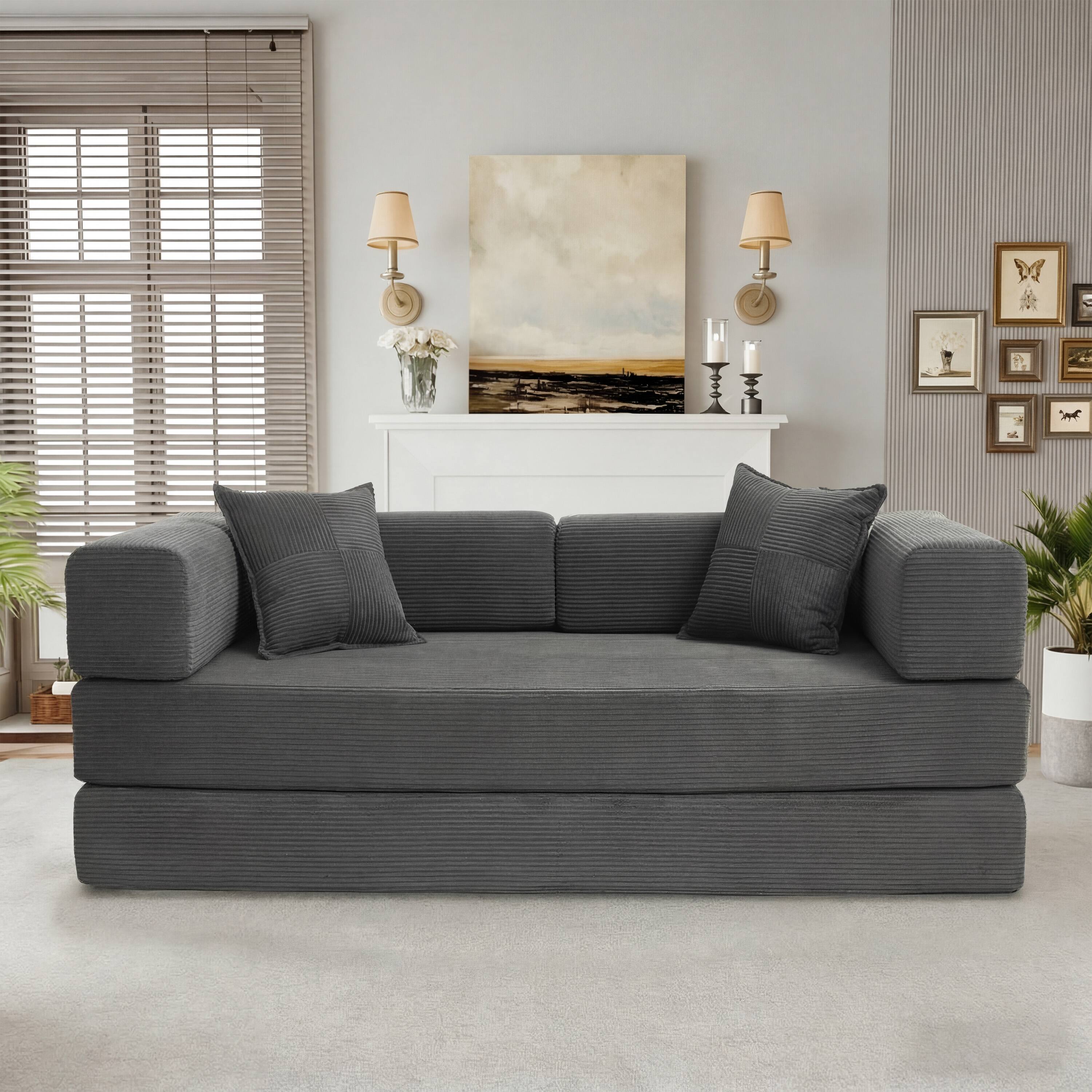 Angle. Dyonery - 78.74" Sectional Modular Sofa Bed, Boneless Loveseat Couch with Armrest for Living Room Bedroom Guest Room - Gray.