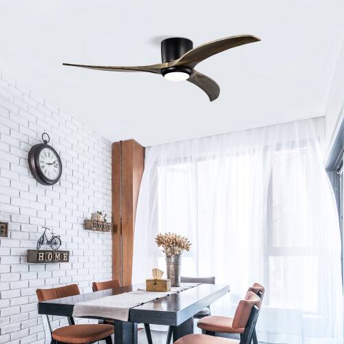 Alt View 2. LUCKY ONE - 52" Flush Mount Ceiling Fan with Light Remote 6-Speed Wood Blades - Matte Black.