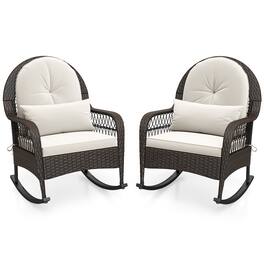 Gymax - 2PCS Patio Wicker Rocking Chair w/ Seat Cushions & Lumbar Pillow Porch - White