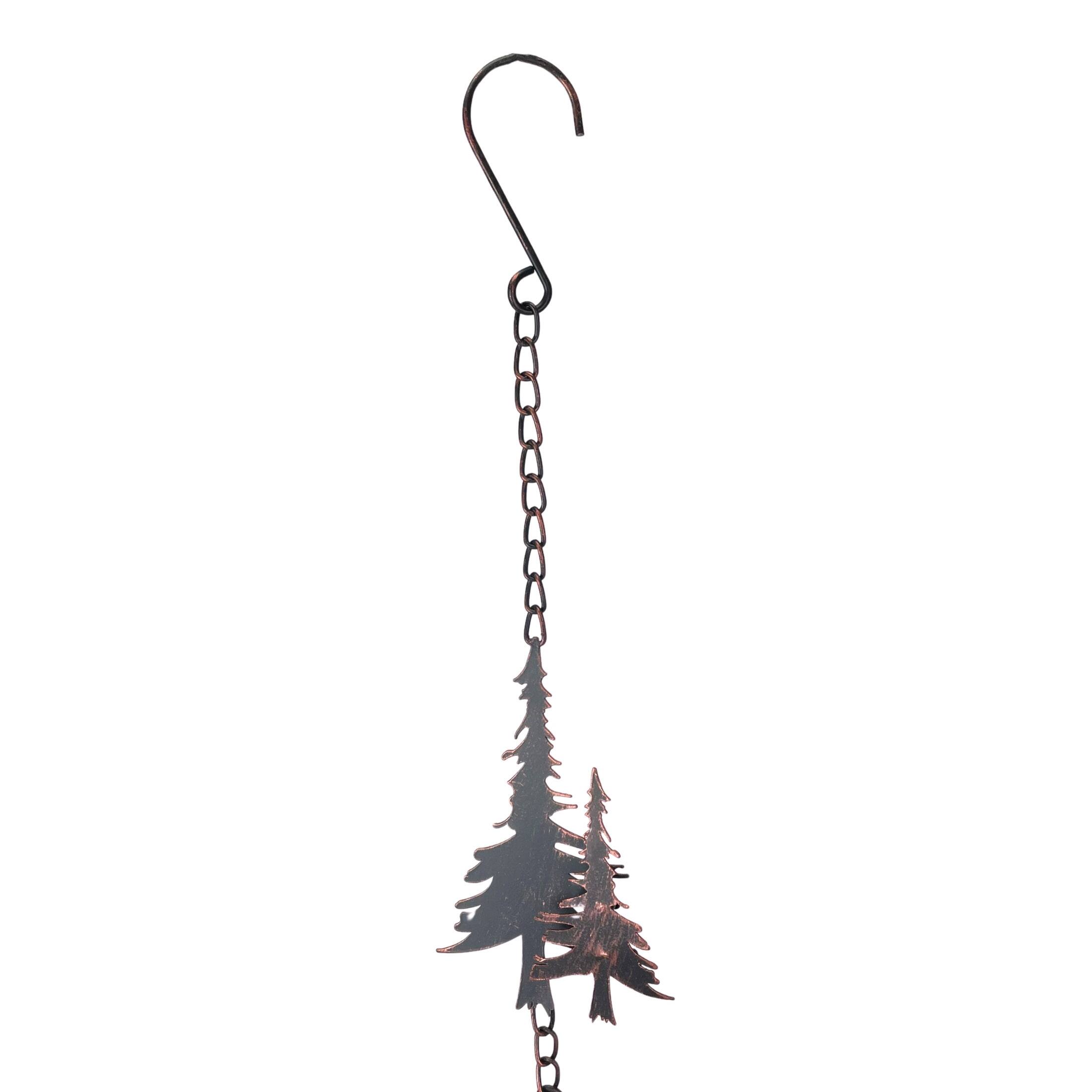 Alt View 10. Things2Die4 - 70" Metal Rain Chain - Forest Trees & Zen Bells, Aged Bronze, 3.25" Diameter - Brown.