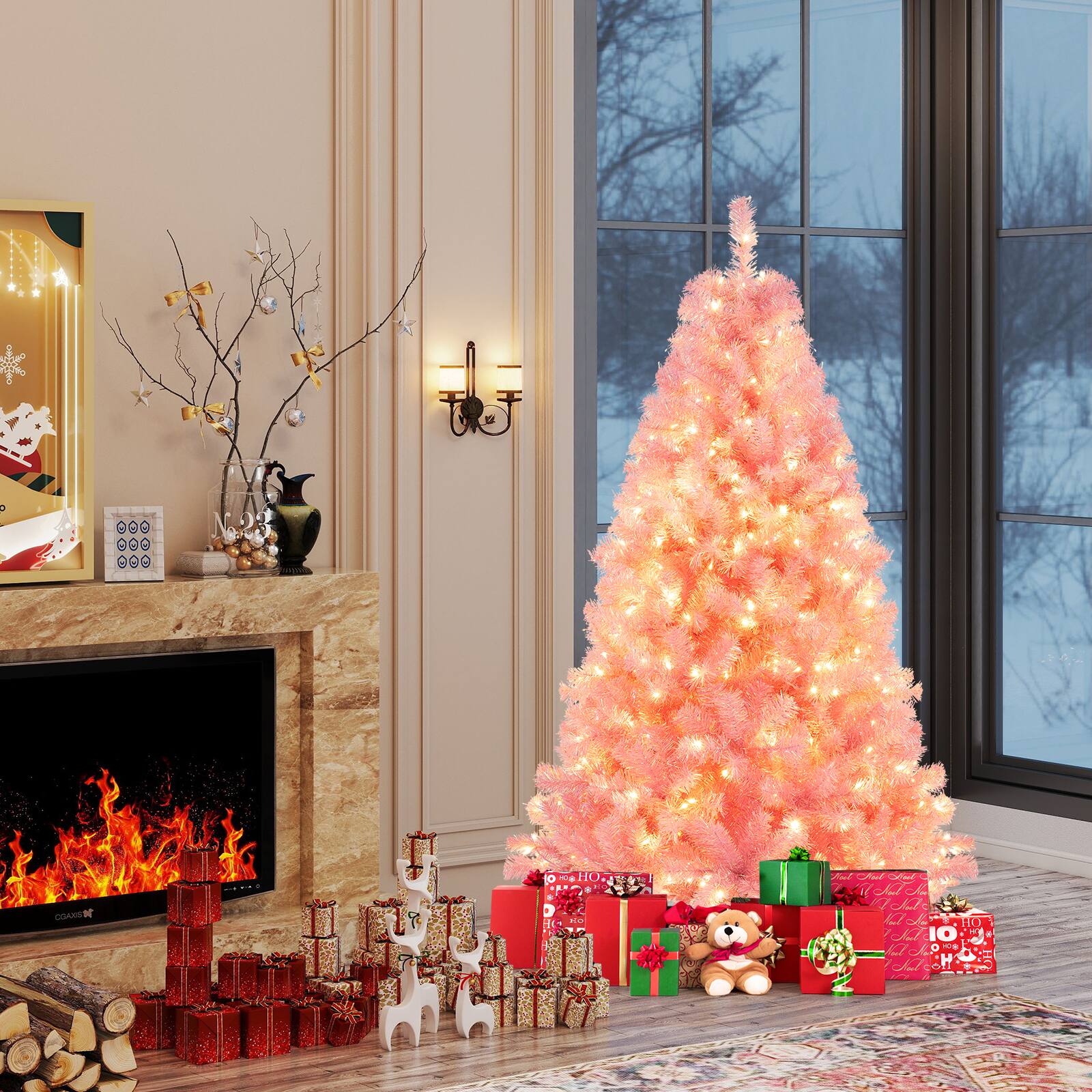 Alt View 1. Gymax - Gymax 6 FT Artificial Tinsel Christmas Tree w/ 250 Lights 8 Modes 688 Branch Tips - Pink.