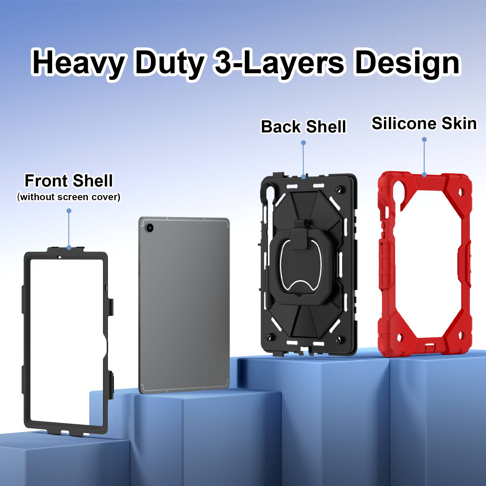 Heavy Duty 3-Layers Design  
Back Shell Silicone Skin Front Shell (without screen cover)