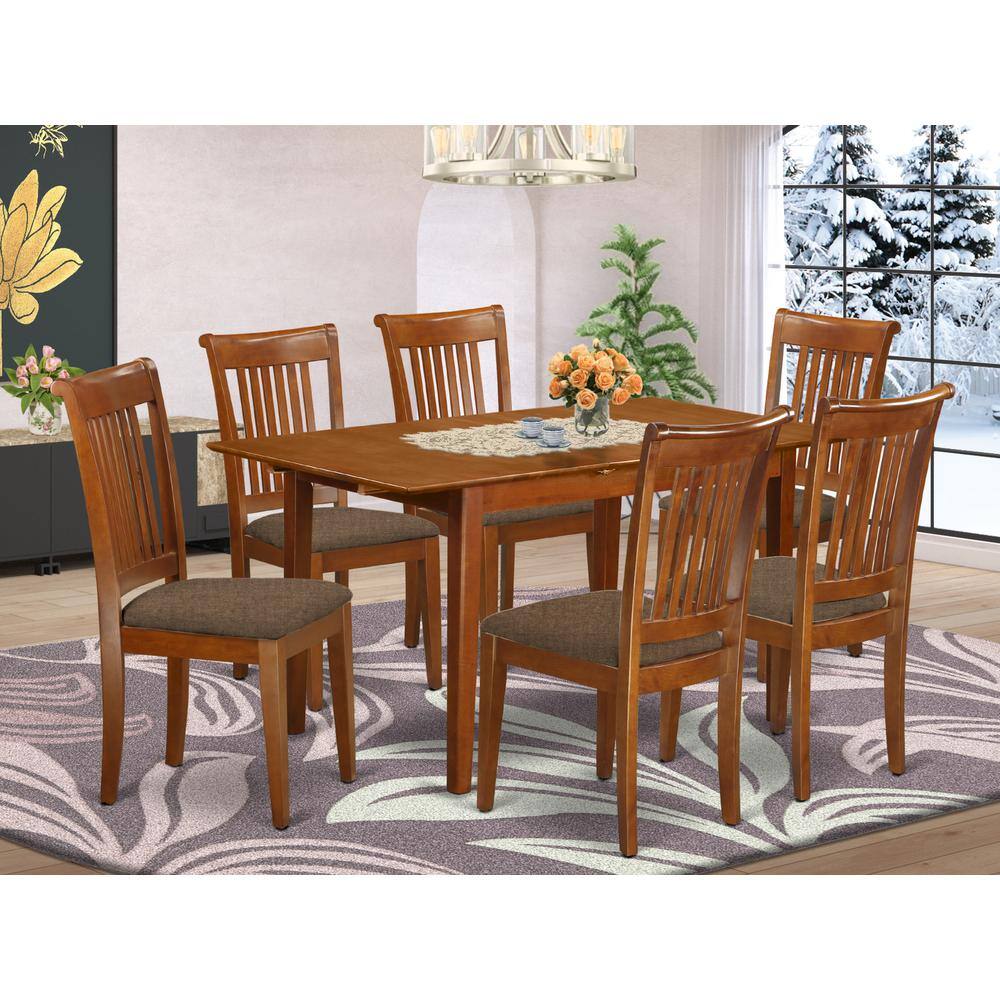 Back. East West Furniture - MLPO7-SBR-C 7 Pc dinette set for small spaces-Kitchen Table and 6 Dining Chairs - Saddle Brown.
