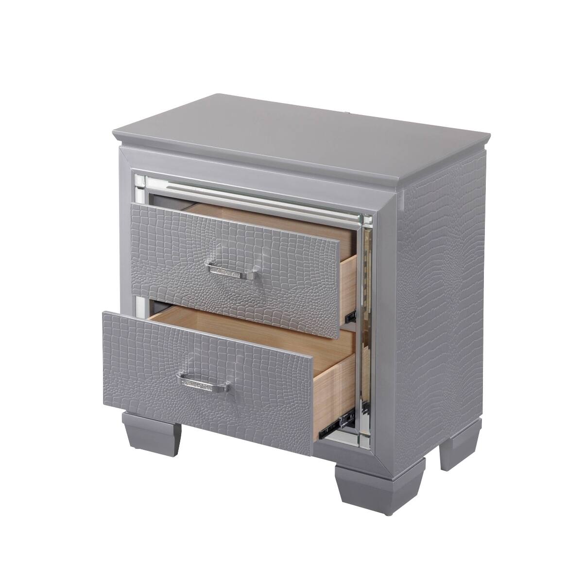 Alt View 1. Loheer - Loheer Modern Glam Nightstand with Built-In Night Light, Two Drawers, Silver Solid Wood - Silver.