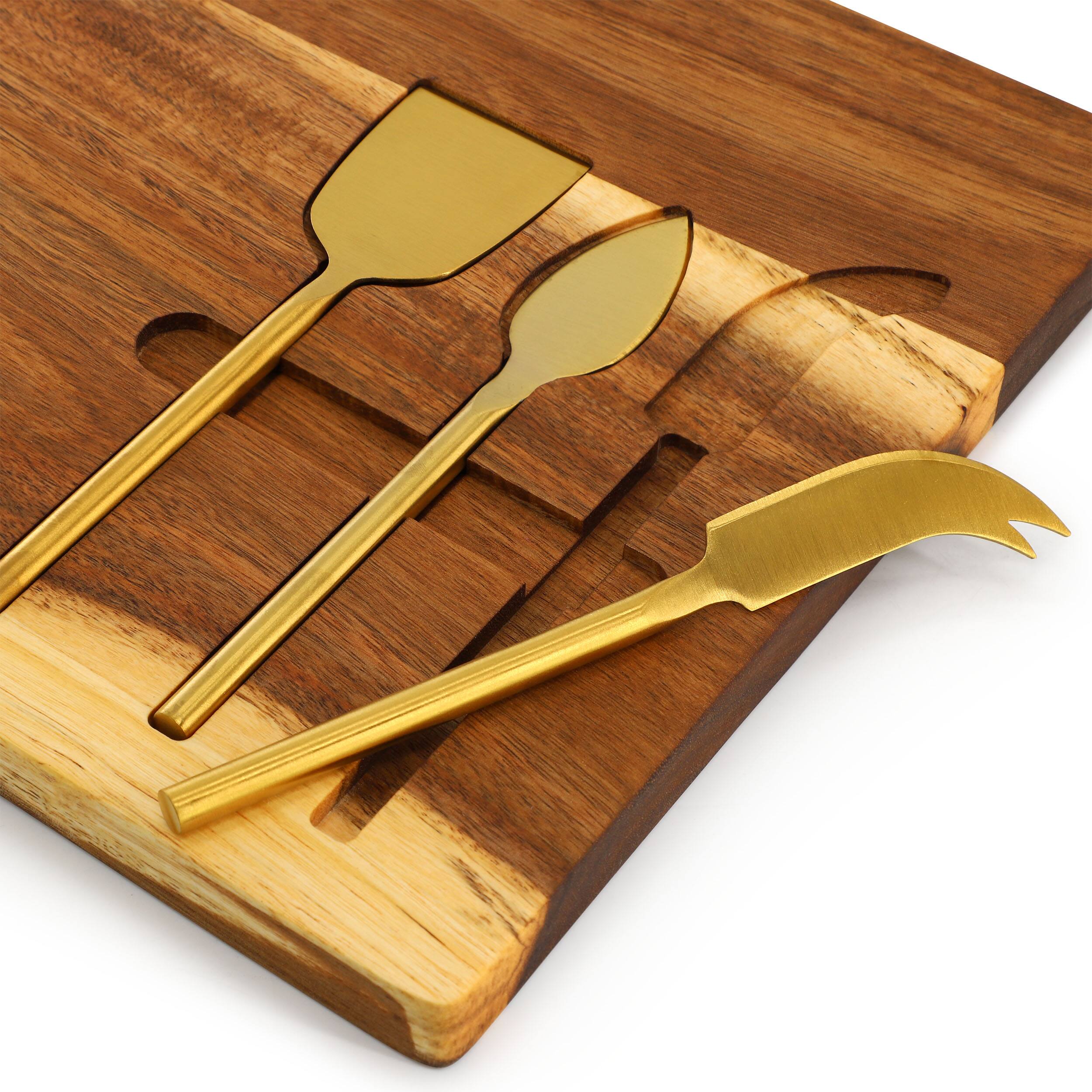 Alt View 4. MegaChef - MegaChef 21 x 11 Inch Acacia Wood Cheese Board with 3 Piece Knife  Set - Brown.