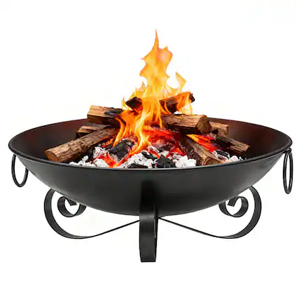 Front. Mondawe - 24 Inch Heavy-Duty Metal Fire Pit Bowl Outdoor Wood-Burning Firepit with Handles - Black.