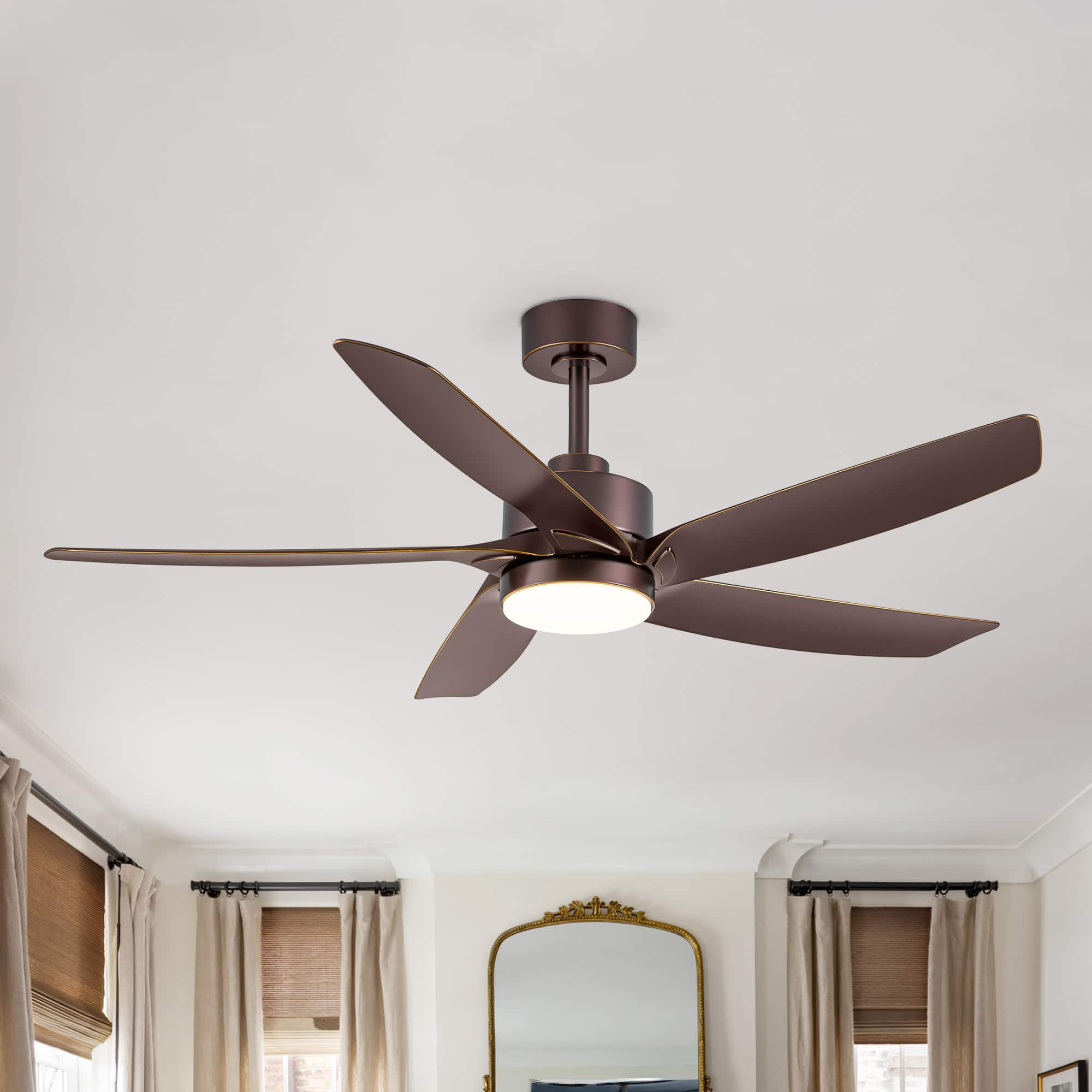 Photos - Fan ABS Breezary - 54-Inch Indoor Ceiling  with 3-Color Light, 5  Blades, 6-Speed DC Motor, Remote & Timer, Memory, 6"/12" Dow 