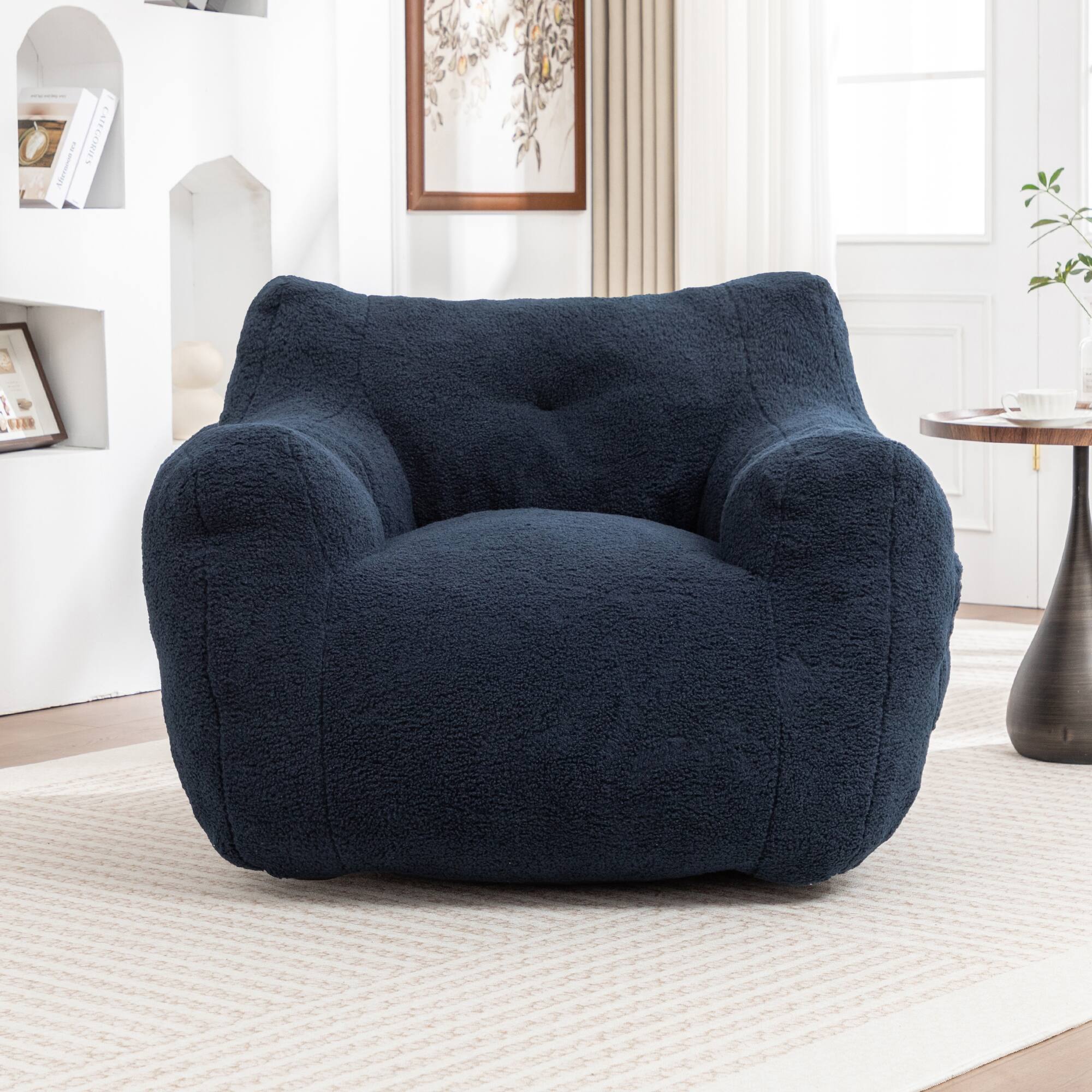 GOODSILO - Bean Bag Sofa Chair with Armrests - Stuffed High-Density Foam, Lazy Comfy Chair for Adults, Living Room, Bedroom Reading - Dark Blue