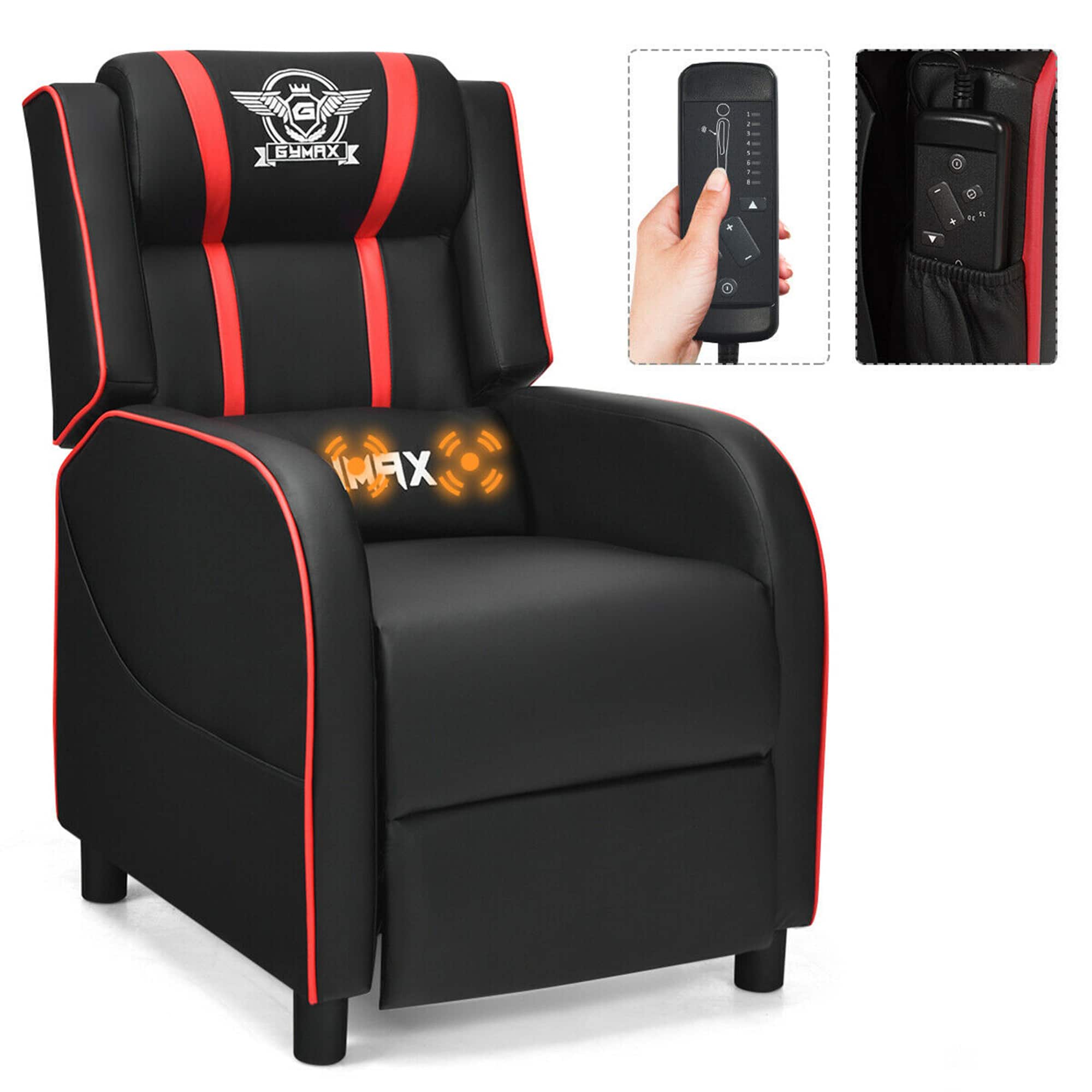 Gymax - Massage Gaming Recliner Chair Racing Single Lounge Sofa Home Theater Seat - Red