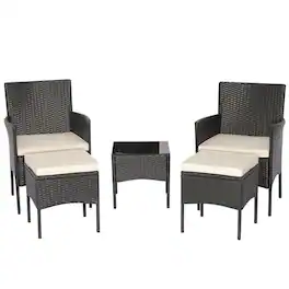 Pefilos - Patio Furniture 4 Pieces Patio Conversation Set, Outdoor Wicker PE Rattan Chairs Garden Backyard Balcony Porch Poolside - White