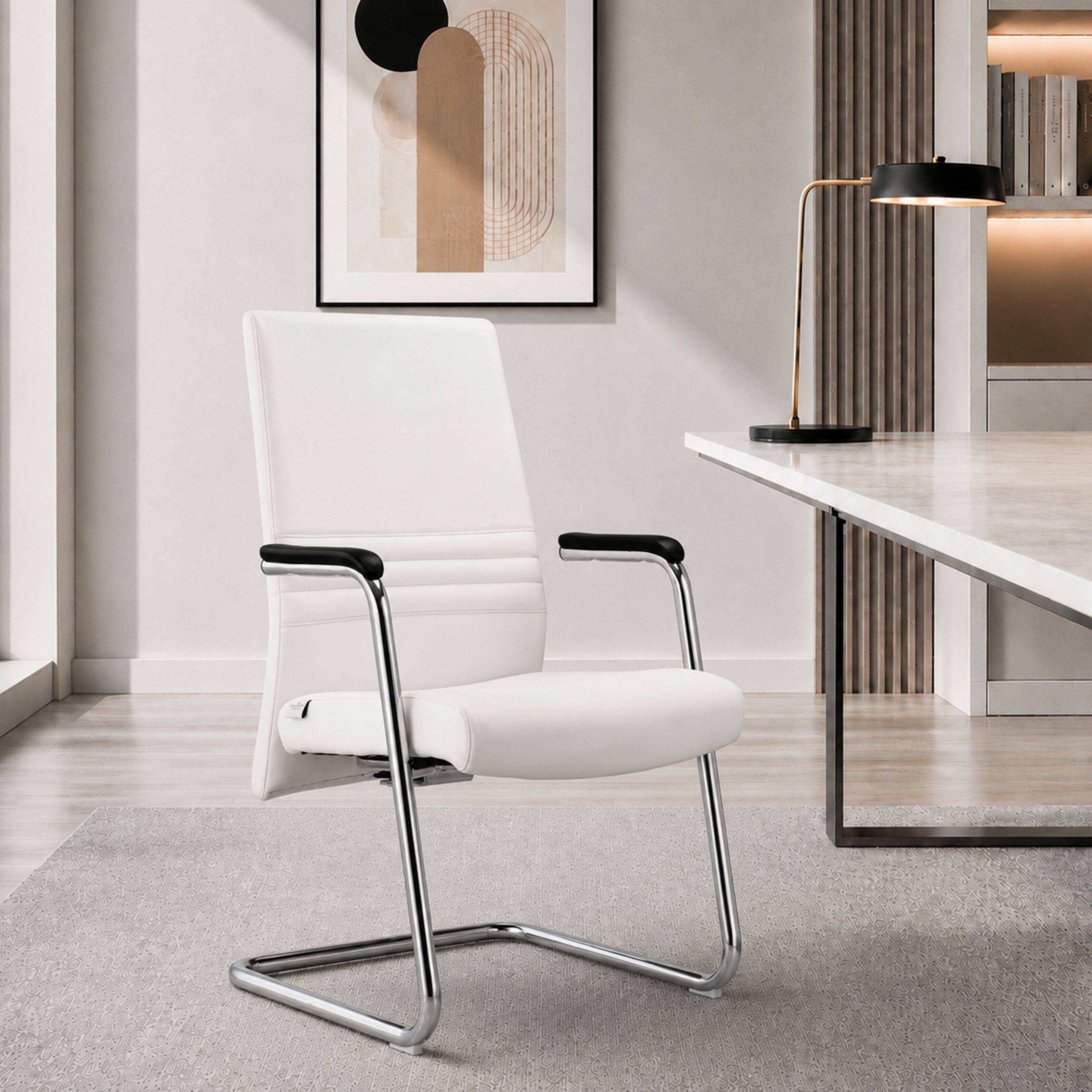 Alt View 7. LeisureMod - Aleen Ergonomic Leather Upholstered Office Chair, Iron Frame, Comfortable Computer Desk Chair, Home Office Workspace - White.