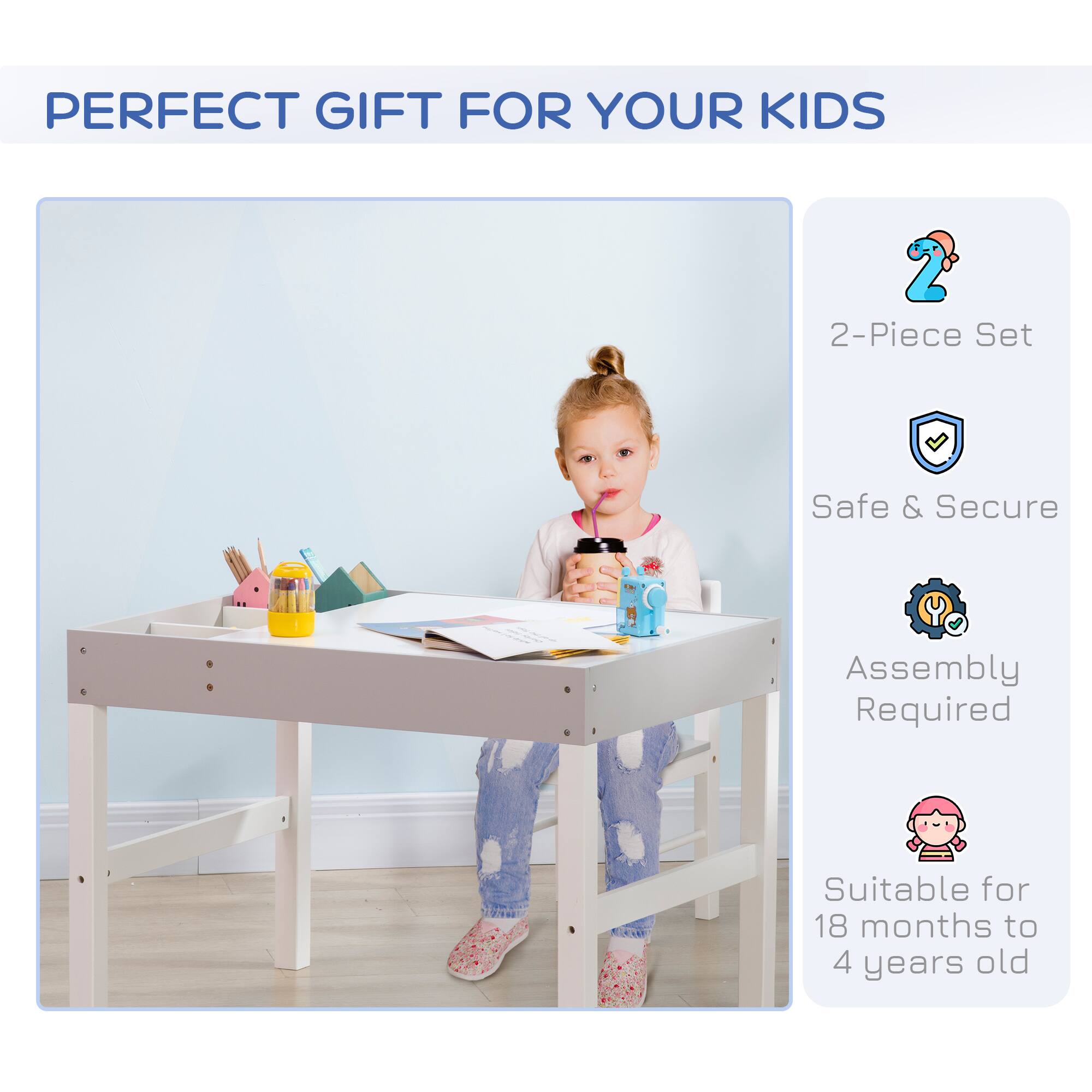 PERFECT GIFT FOR YOUR KIDS

- 2-Piece Set
- Safe & Secure
- Assembly Required
- Suitable for 18 months to 4 years old